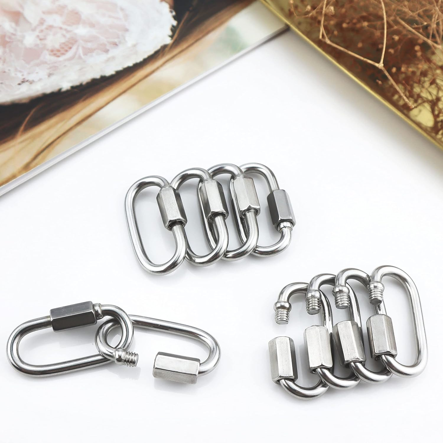 YETOOME 10 Pack 304 Stainless Steel M3.5 Chain Link, 1/8 Inch D Shape Locking Quick Chain Repair Links Pets Keychain for Outdoor Traveling Equipment image number 5