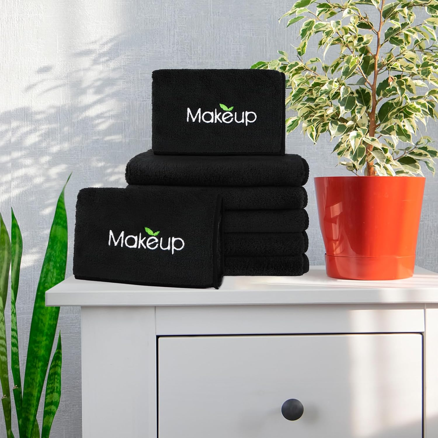 Orighty 6 Pack Premium Makeup Remover Wash Cloths - Super Soft, Quick Dry Microfiber Coral Fleece Face Makeup Towels for Cleansing, 13 X 13 Inch, Black image number 2