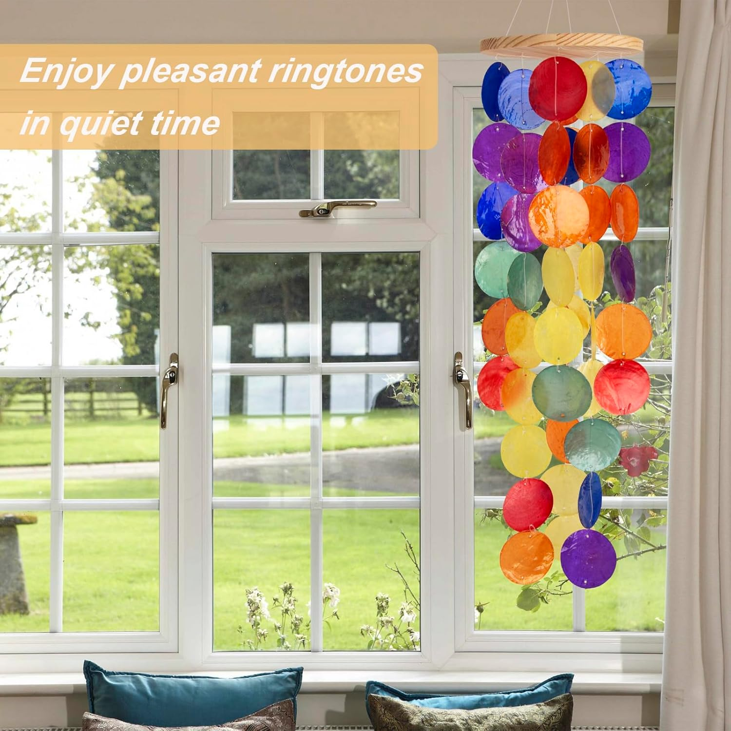 Wind Chimes for outside - Handcrafted Rainbow Capiz Shells Windchime Coastal Style Decor for Indoor/Outdoors, Garden Decor, Great Present for Women, Wind Chimes Lovers and More image number 4