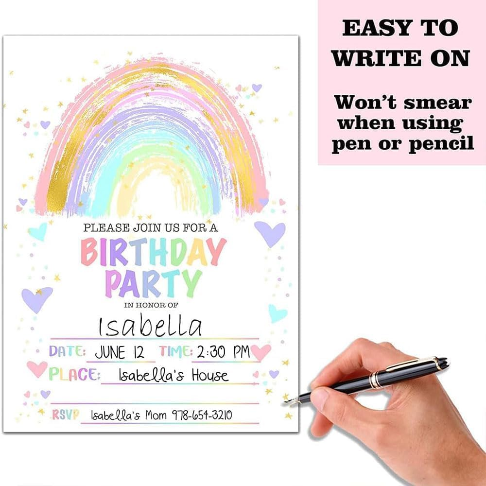 40 Pcs Birthday Party Invitation Cards,Rainbow Happy Birthday Party Celebration Invites,20 Cards with 20 Envelopes image number 3