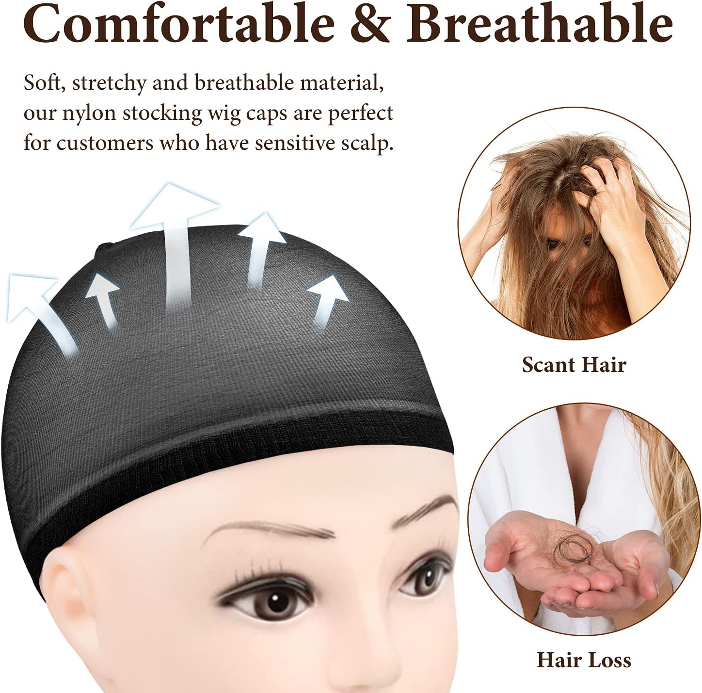 MORGLES 20Pcs Stretchy Nylon Wig Caps Stocking Caps for Wigs Wig Caps for Women Man-Black - Brown image number 4