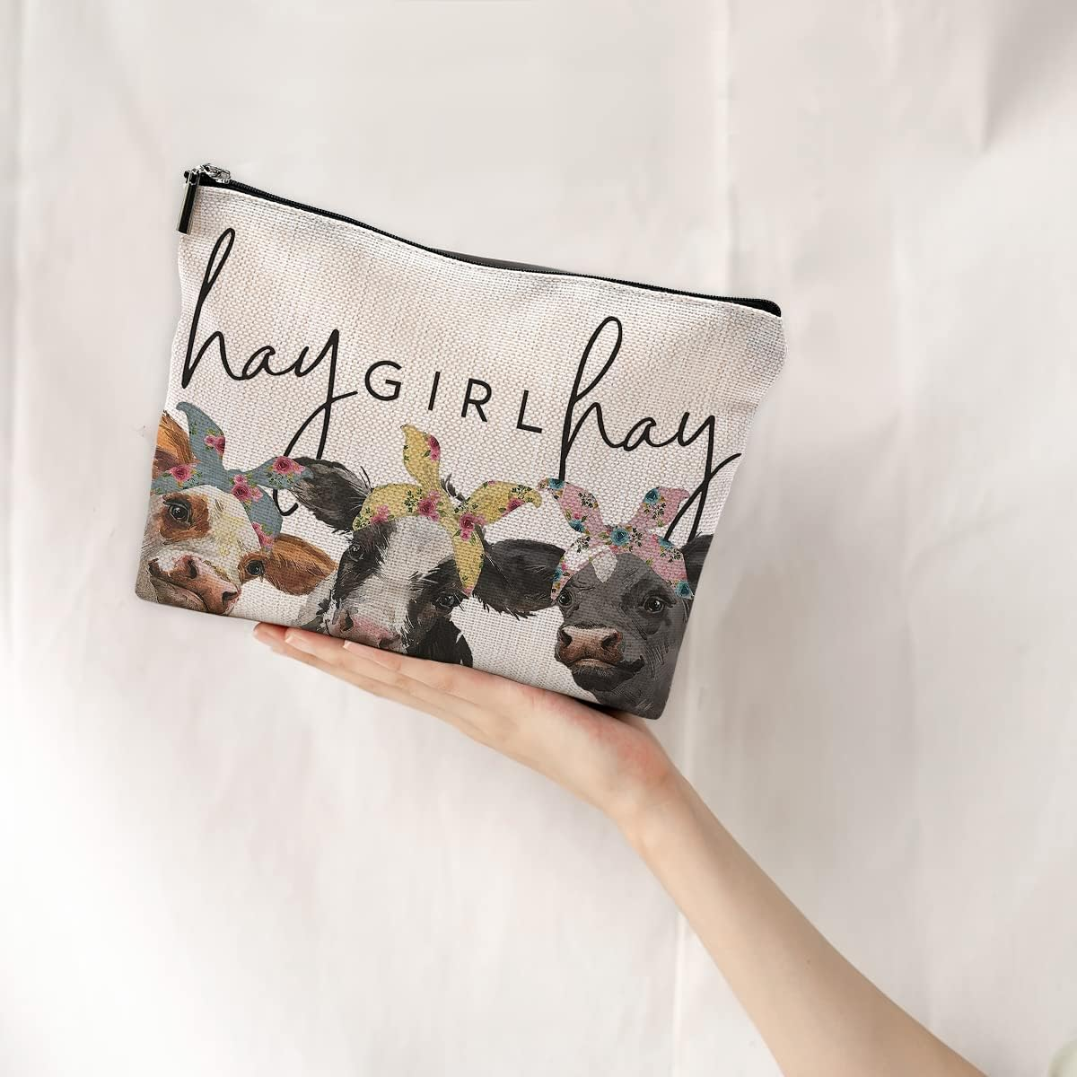 NEGIGA Cow Gifts,Western Makeup Bag,Cow Makeup Bag,Cow Print Stuff,Makeup Bags for Women, White2 - Orange image number 4