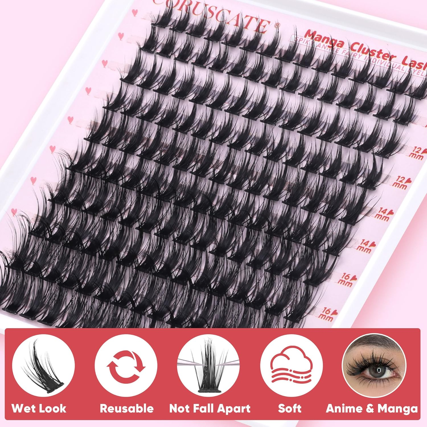 CORUSCATE Manga Cluster Lashes Fairy Wispy Individual Eyelashes Anime Lashes Individual Cluster Natural Lash Clusters Asian Style Manhua Eyelash Clusters 10-18 MM DIY Wet Look Lash Extension image number 4