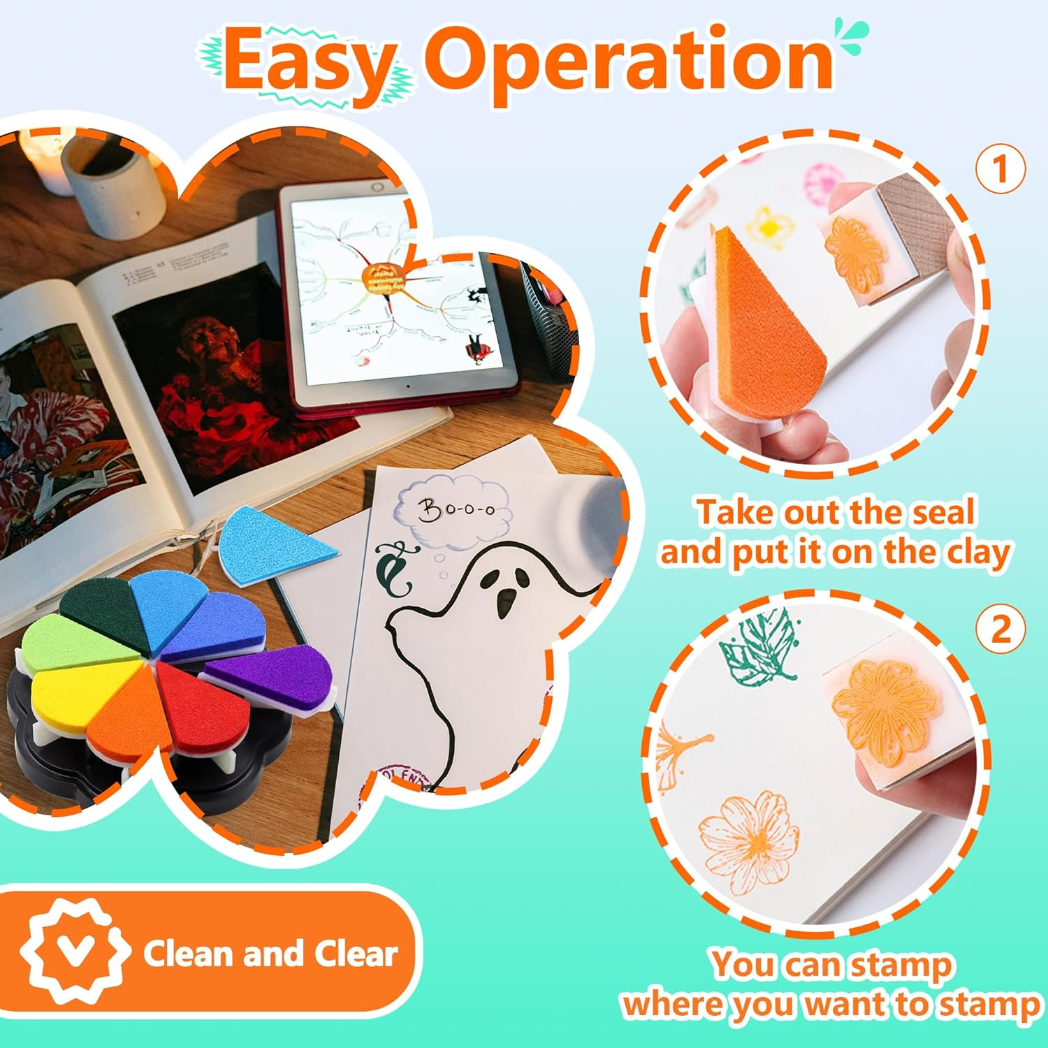 8 Colors Ink Pads for Rubber Stamps, DIY Color Hand Print Ink Pad, Petal Shape Stamp Pads for Card Making, Washable Stamp Pad, Multicolor Finger Print Ink Pads, Ink Stamps image number 1