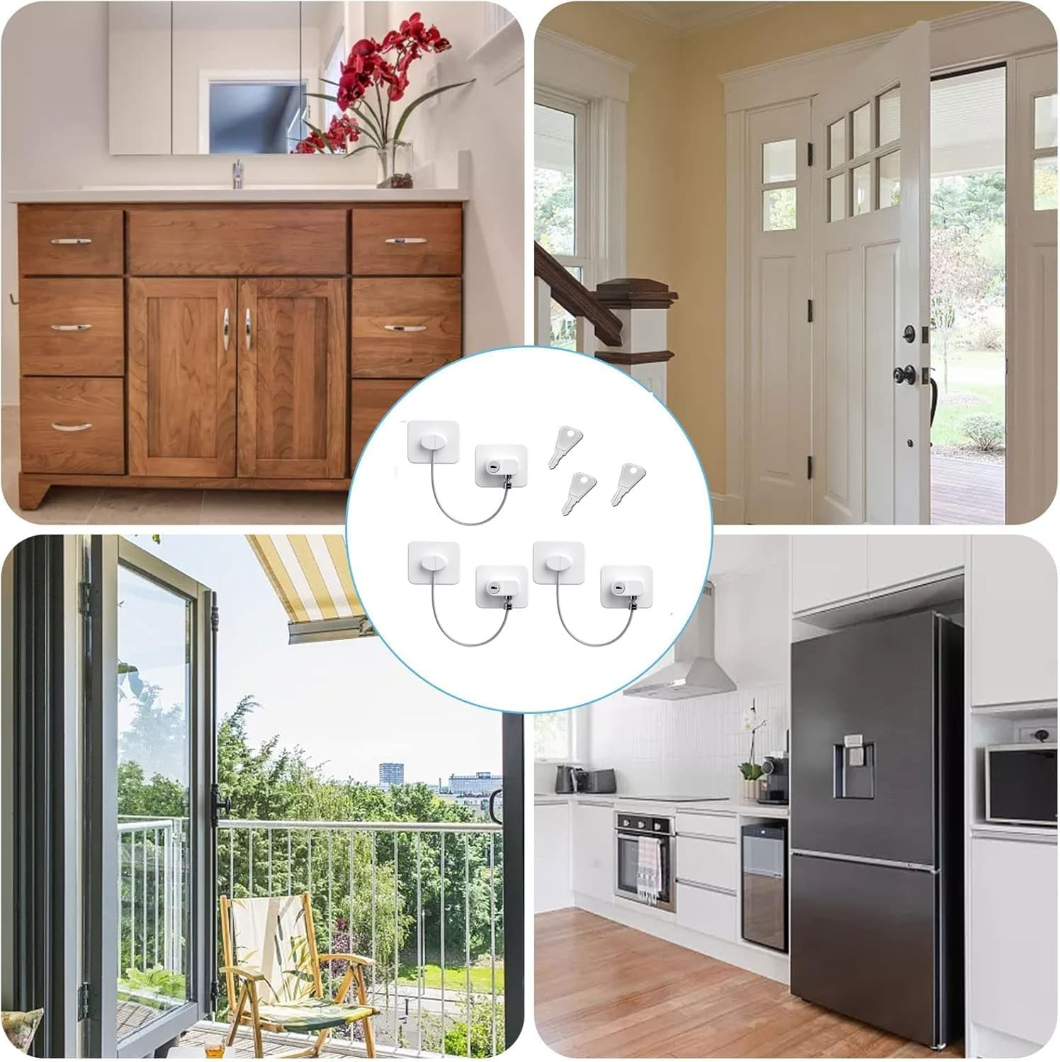 3 Pcs with Key Refrigerator Lock,Window Restrictor Locks Safety Refrigerator Lock Fridge Door Self Adhesive Mini Fridge Lock Kit for Refrigerator Door, Cabinets, Drawers, Window, Toilet Seat(White) image number 1