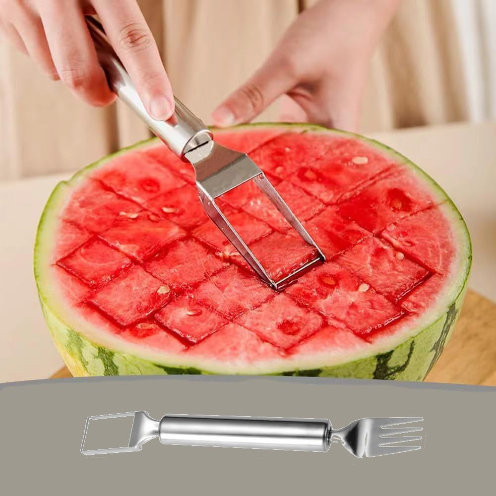 2-In-1 Watermelon Fork Slicer Cutter, Stainless Steel, Portable Cutter Slicer Tool,Dual Head Fruit Forks for Home Party Camping Kitchen Gadget(1 PCS) image number 2