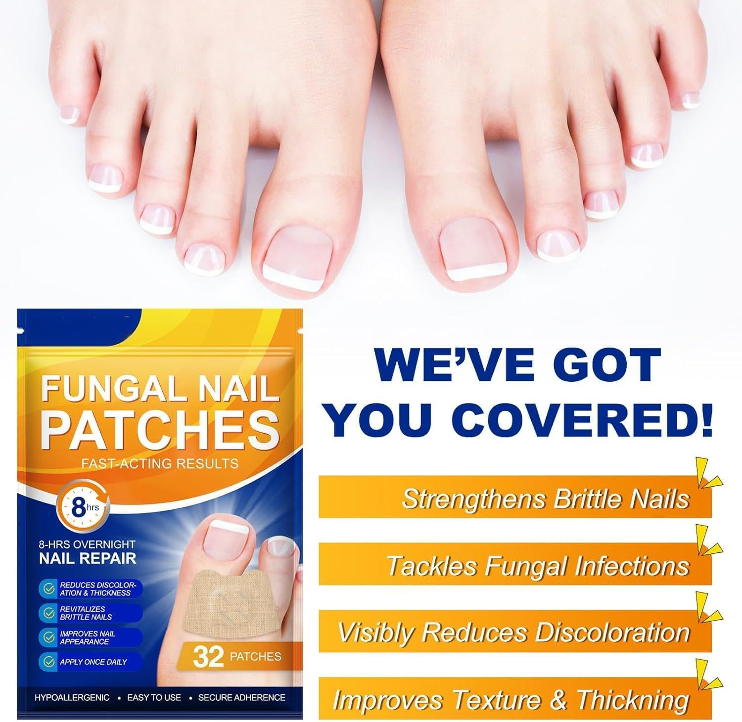 Fungal Nail Patches 32PCS for Toenails Overnight Treatment Damaged Foot Nails Repair Care Safe for Sensitive Skin Easy to Apply image number 2