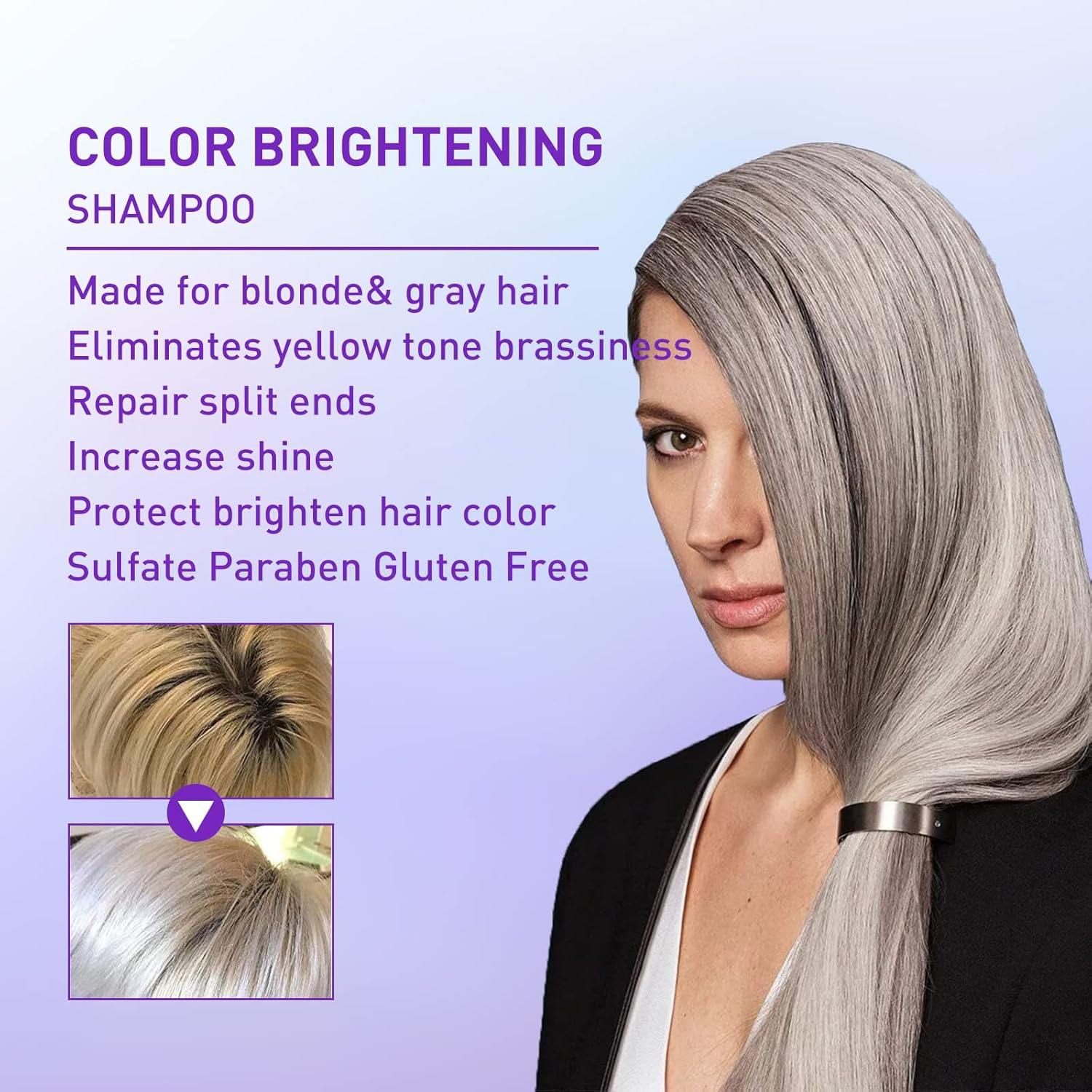 Gray Color-Fixing Shampoo Fade Shifting Yellow Fade Shampoo after Bleaching Gray Hair Care Lock Color-Fixing Shampoo Hair Dye 3PCS
