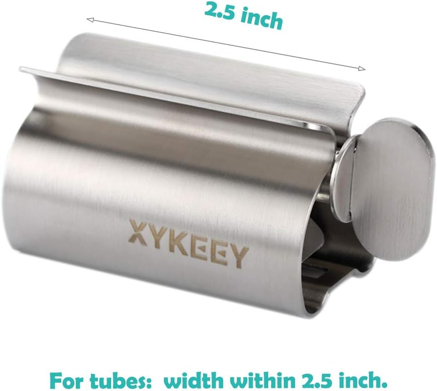 XYKEEY Toothpaste Tube Squeezer - Set of 2 Toothpaste Squeezer Rollers, Metal Toothpaste Tube Wringer Seat Holder Stand (Stainless Steel) image number 6
