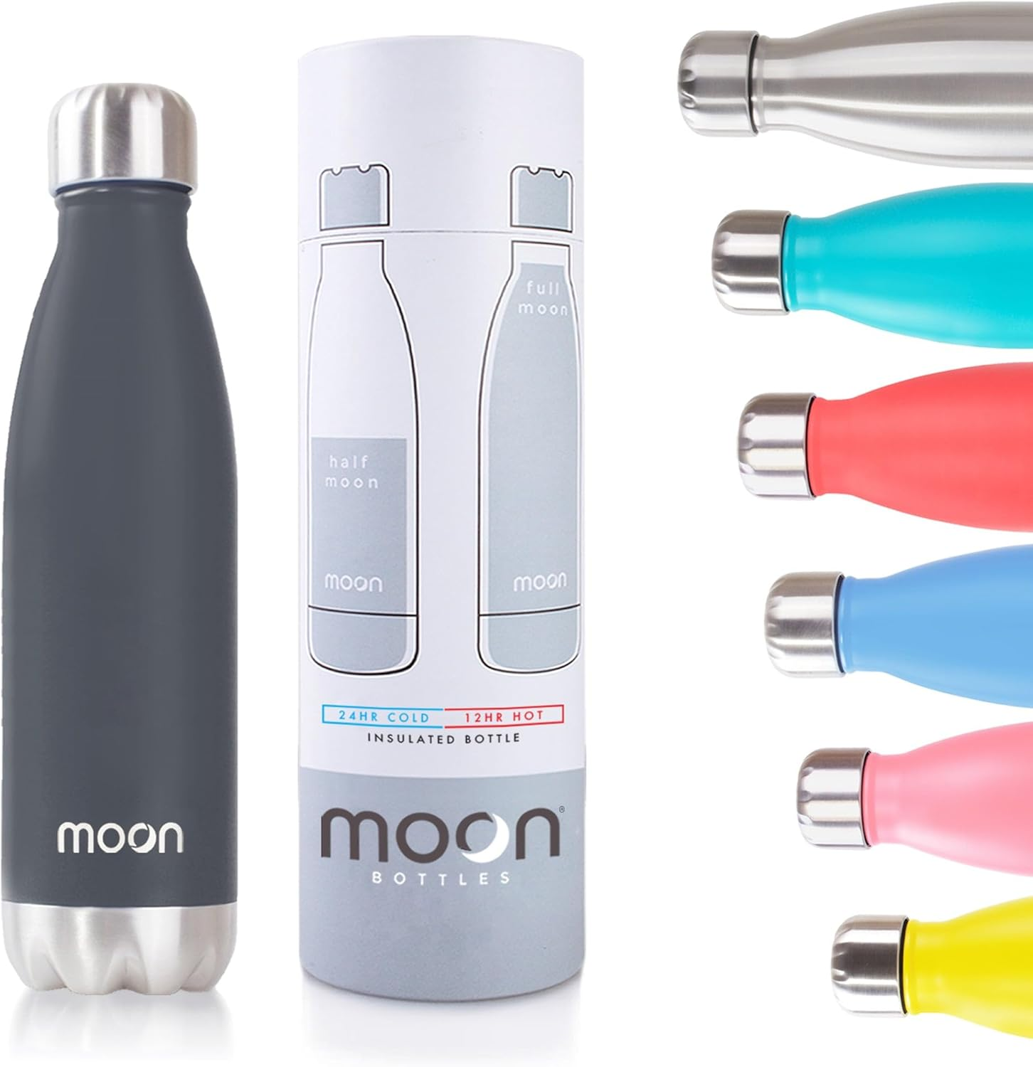 Moon Bottles - Insulated Flask That Lasts Forever - Stainless Steel Drink Bottle, Reusable Metal Water Bottle, 24Hr Cold, 12Hr Hot, Double Walled Vacuum Flasks, Australian Company (500Ml, Sky Blue)