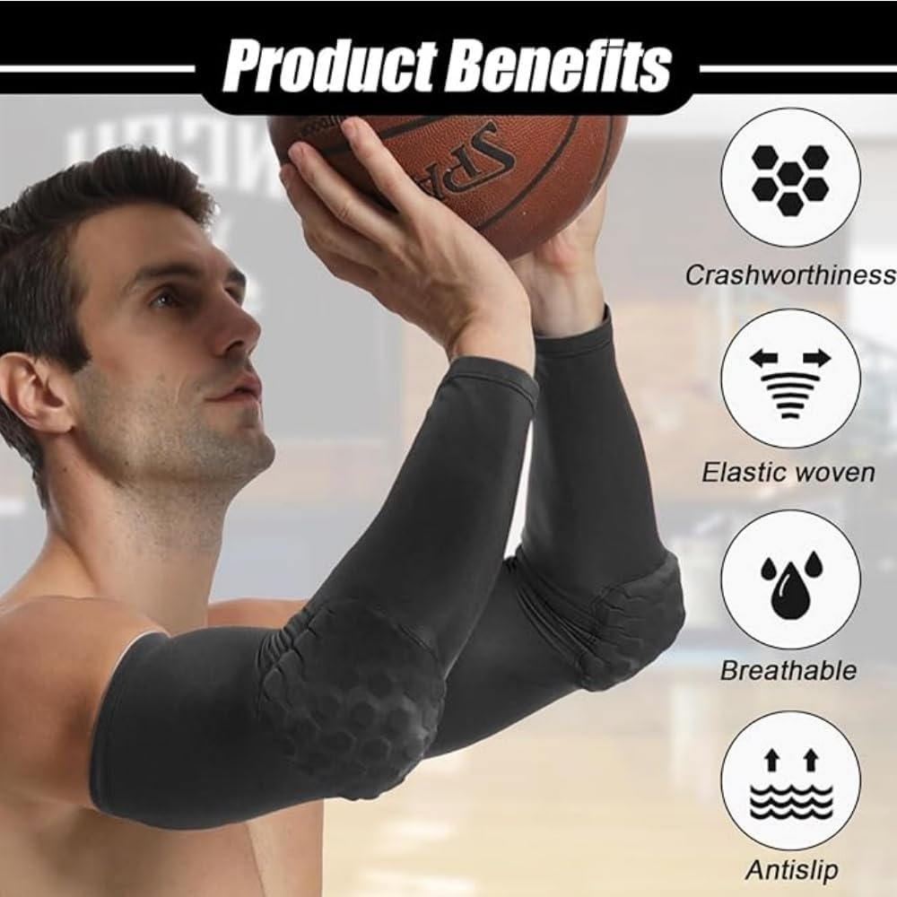 2 Pcs Shield Shape Elbow & Shin Pads Set - Crash Proof Compression Arm Sleeve Brace Protector for Volleyball, Basketball, Football, All Contact Sports (1 Pair, Black, Large)