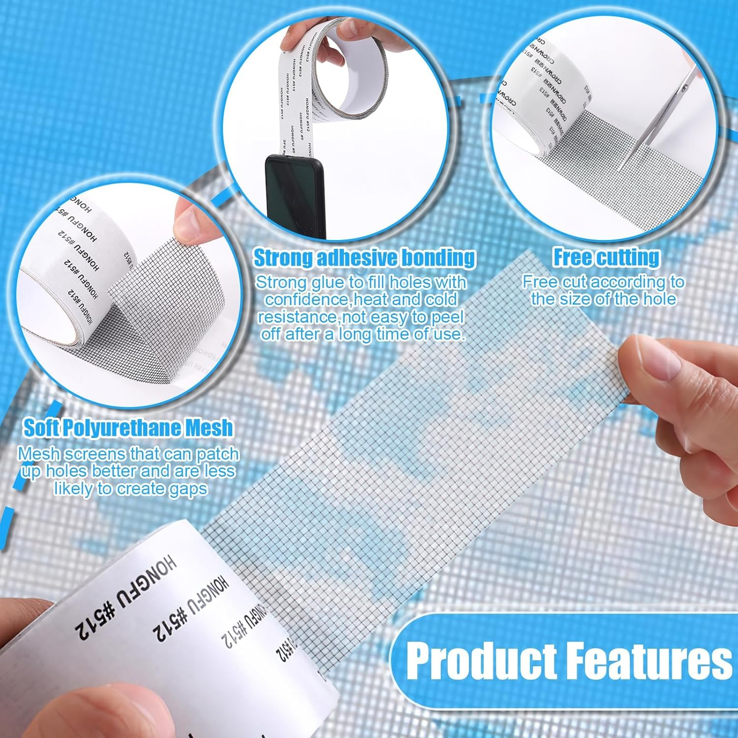 Window Screen Repair Tape, Screen Rrepair Kit for Windows or Doors Screen Repair, 2 X 80Inches Strong Adhesive & Waterproof Fiberglass Covering Mesh Tape, Gray