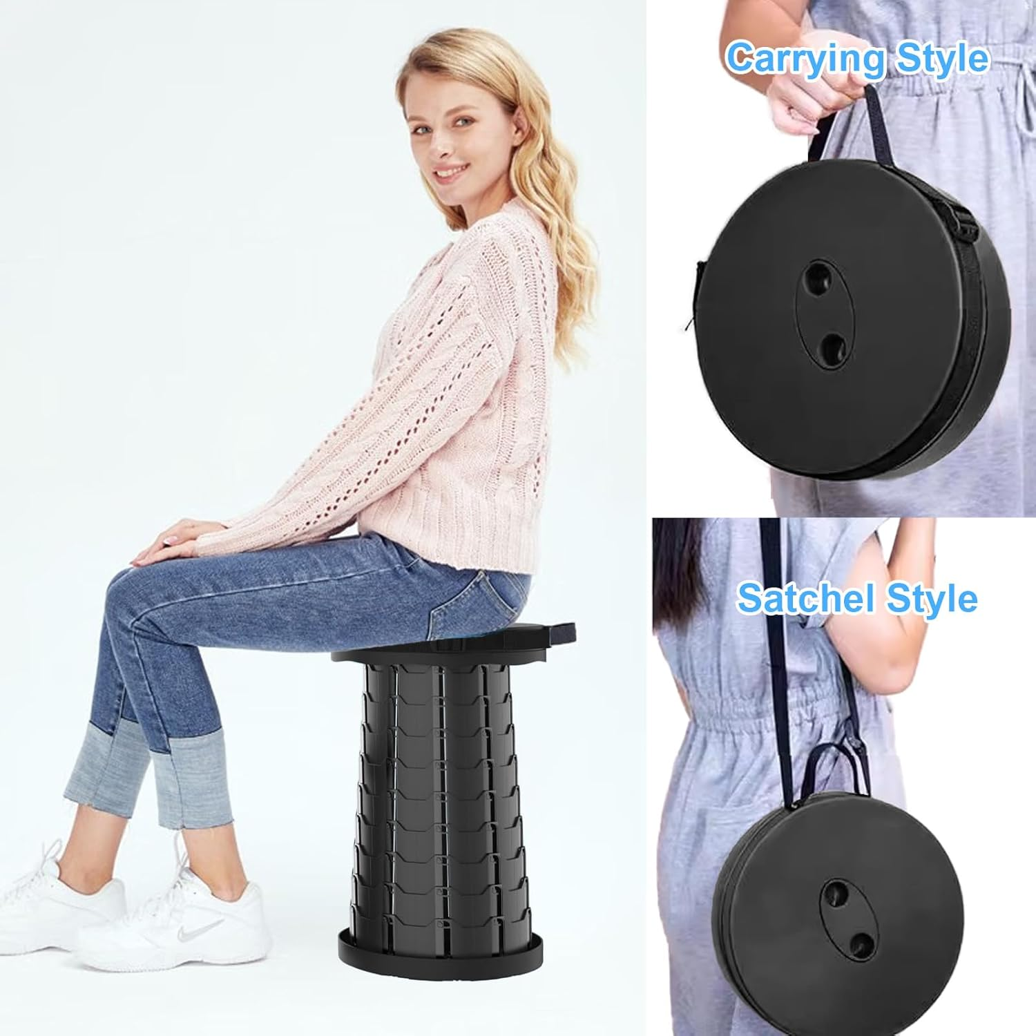 Foldable Stool for Adults - 550Lbs Capacity, Portable & Retractable Camping Seat, Compact Collapsible Stool for Outdoor, Travel, Events（Black） image number 4