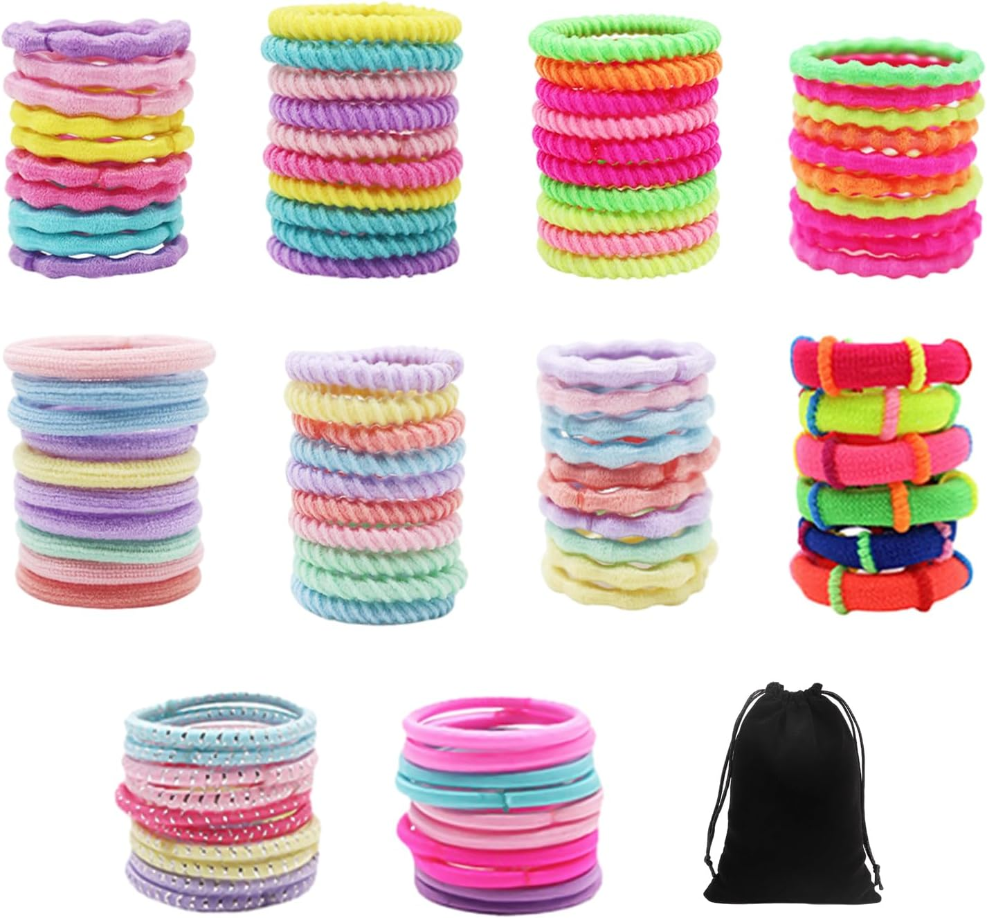 1 Set of 100 Colourful Hair Bobbles for Girls with 1 Velvet Bag, Elastic Hair Rope, Mini Head Hair Accessories, Children'S Ties, Decorative Headband Set image number 3