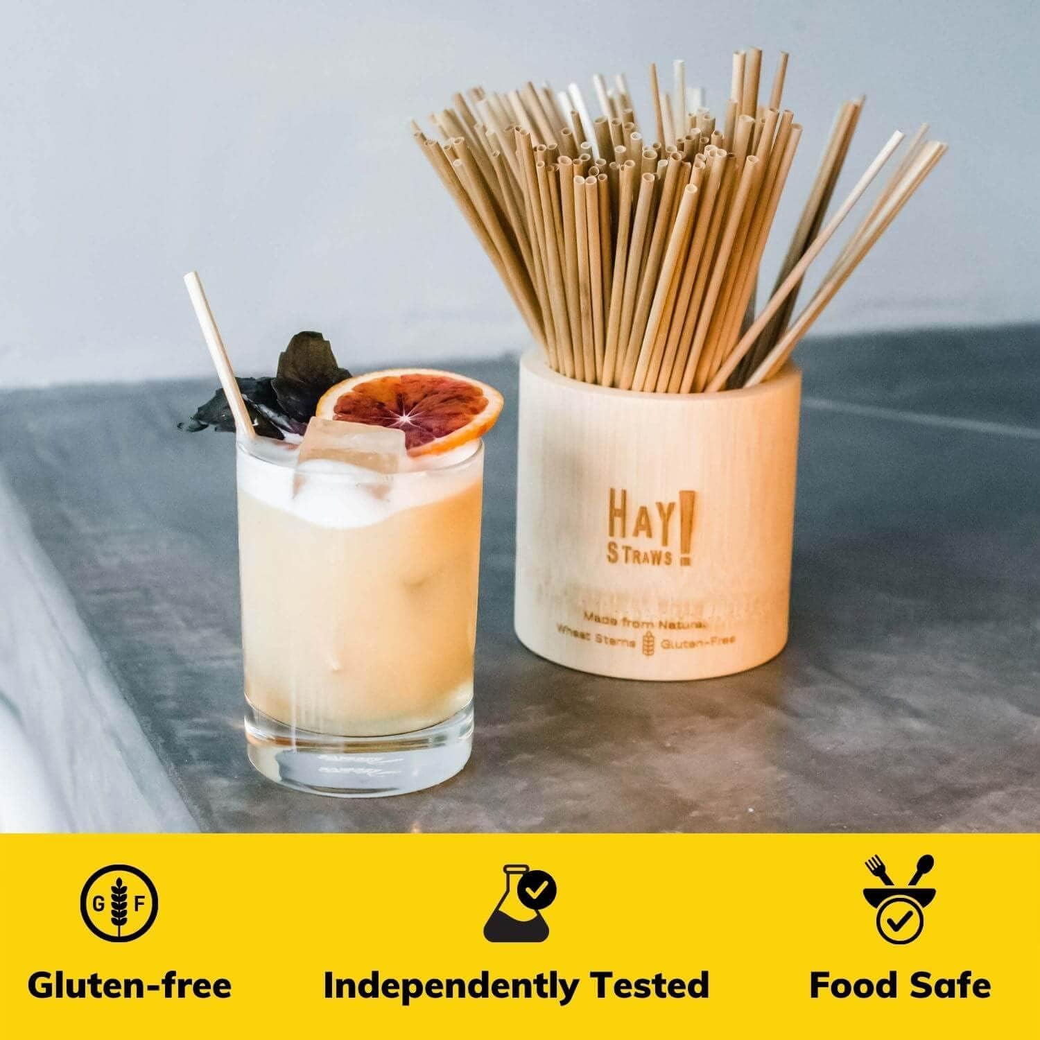 HAY! Straws Cocktail Straw | 100Ct | 5" | 100% Biodegradable, 100% Plant-Based, Never Soggy, Gluten-Free | Sustainable Alternative to Plastic & Bioplastic Straws image number 4