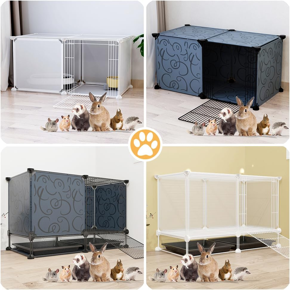 Ricjurzzty Small Animal Cage,Portable Polypropylene(Pp) Resin Outdoor & Indoor Pet House Fence with Tray Exercise Place for Kitty,Puppy,Rabbits,Guinea Pig and Small Animals (Black, 1 Door)