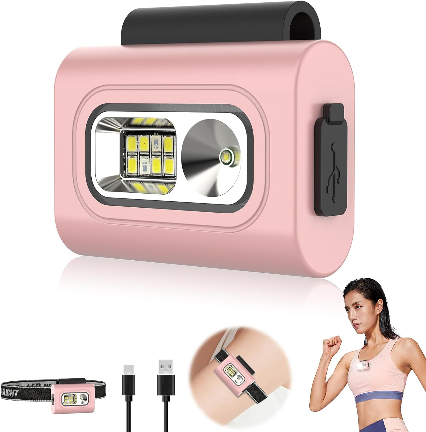 LED Running Flashlight, Geeric Flashlight Hands-Free Clip Magnetic 6 Modes Head Torch Rechargeable Lightweight Waterproof Headlight Portable Headlamp for Outdoor Adventures Night Fishing Repairworker