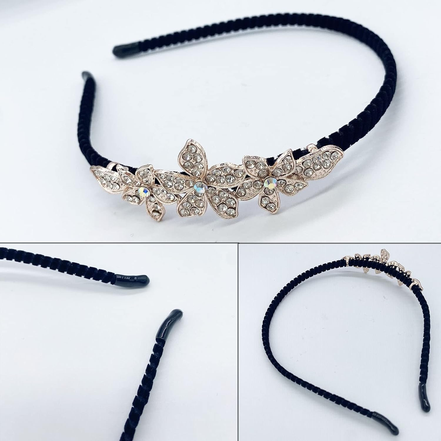 5 Pcs Crystal Hair Band for Women Headbands, Girl Fashion Hairband Flower Leaf Jewelry Rhinestone Head Hoop Cute Beaded Beauty Care Elegant Bling Headwear Accessory Wedding Bride image number 2