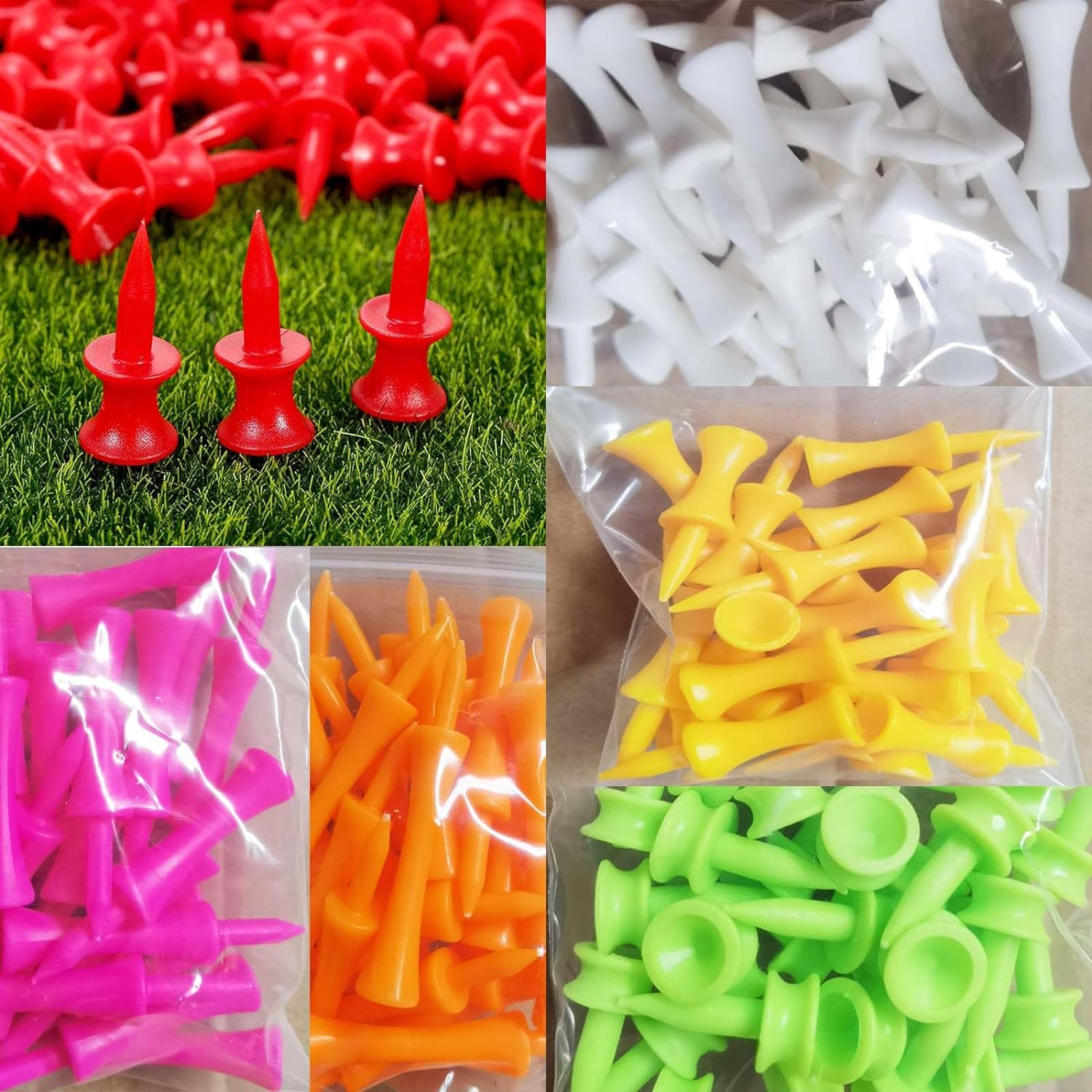 70 Pcs Golf Tees, Golf Step down Plastic Tees Value Multiple Colors Size Bulk, Unbreakable Tee 1", 1 1/4", 1 1/2", 1 3/4", 2", 2 1/4", 2 3/4", Long Short 7 Colors for Men Women Kids Practice image number 5