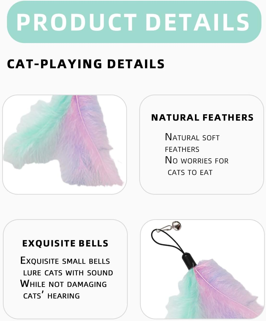 AORHOFJ Pack of 8 Replacement Heads for Cat Teaser Toys, Replacement Heads for Cat Teaser Sticks, Interactive Cat Toy Feathers, Cat Hair Toy, Replacement Feathers with Bells image number 1