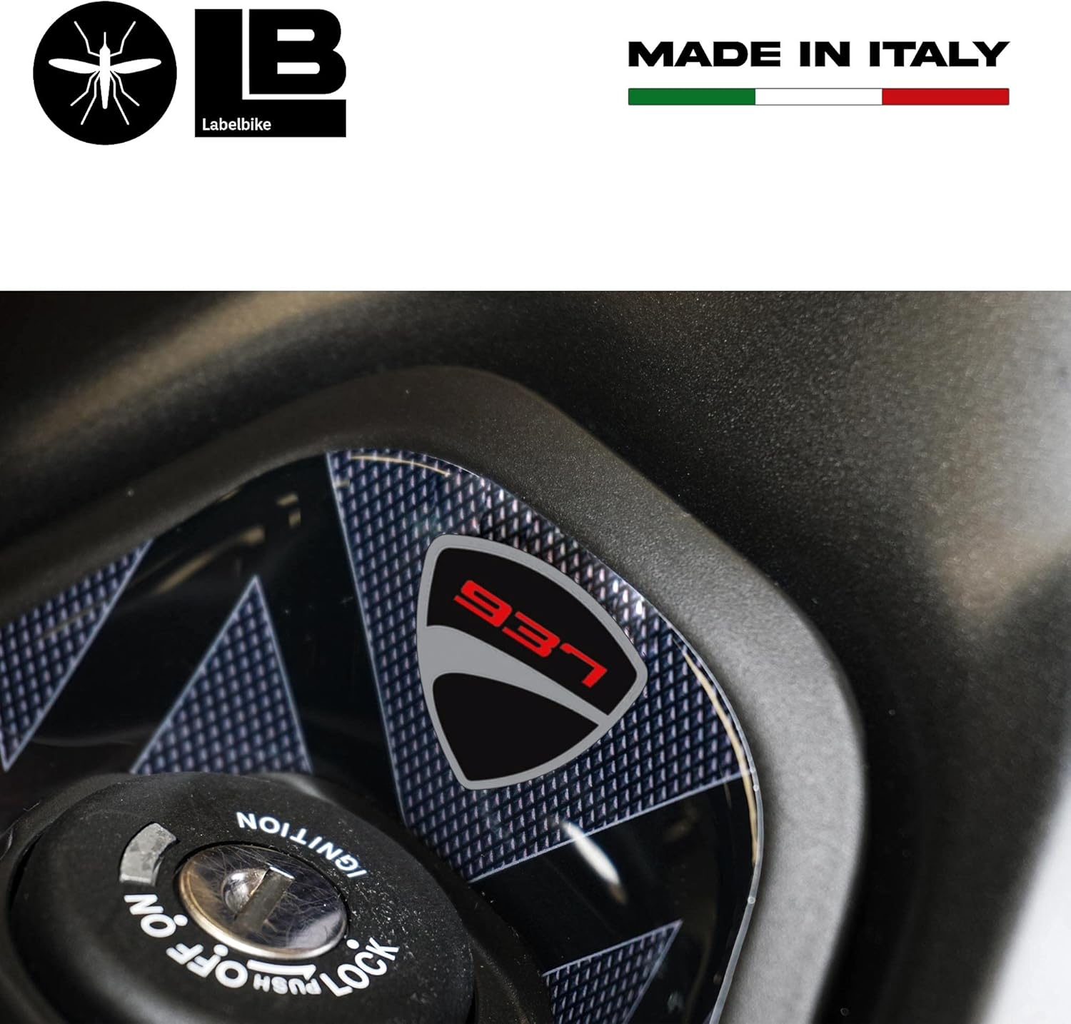 Labelbike - 3D Resin Sticker Decoration and Protection of Motorcycle Ignition Key Area Compatible with Ducati Monster 937 2021-2024