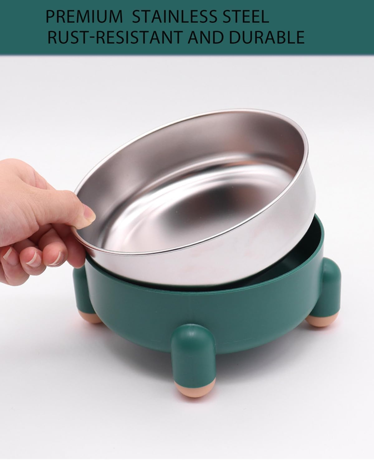 2-Pack Stainless Steel Cat Bowls - Non-Slip Tilted Metal Pet Food Bowls for Cats & Small Dogs, Prevents Feline Acne, Dishwasher Safe, Nordic Design, 3 Cups (24 Oz Each), Green image number 2