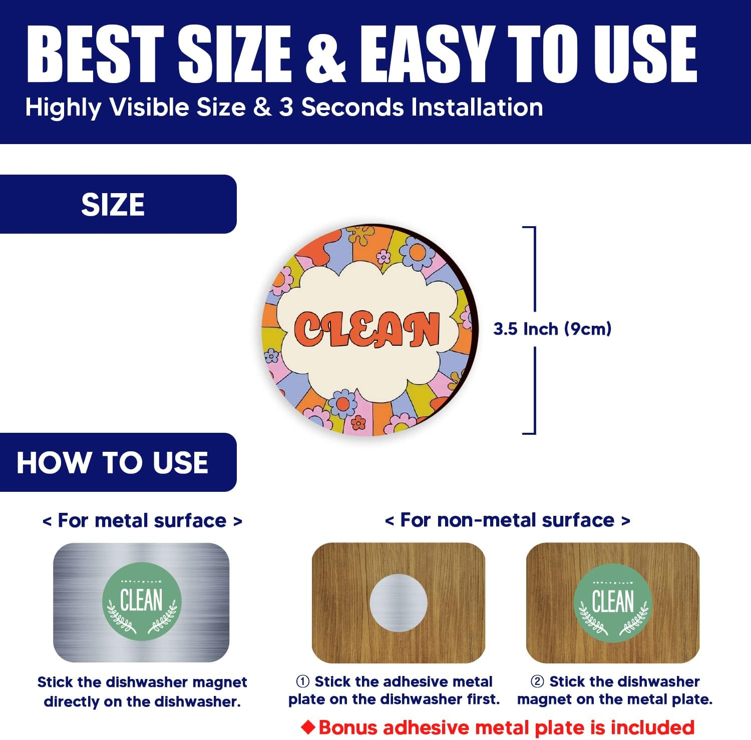 Clean Dirty Magnet for Dishwasher (04. Happy Flower)