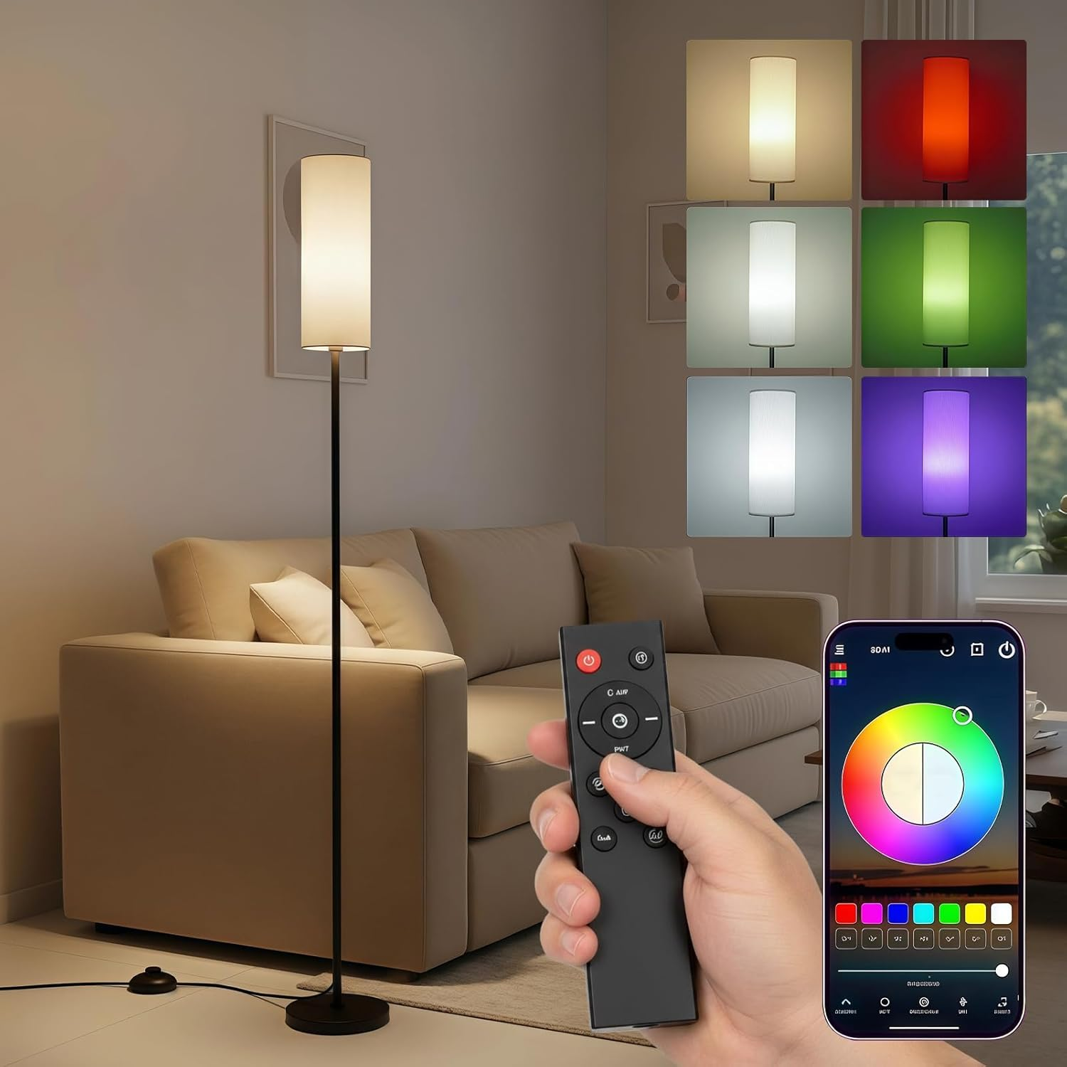 RGB Floor Lamp for Living Room, Modern Floor Lamp with Remote - 3 Color Temperature LED, Foot Switch, 9W RGB LED Bulb for Bedroom Office Kid Room, Warmth & Colourfulness image number 6