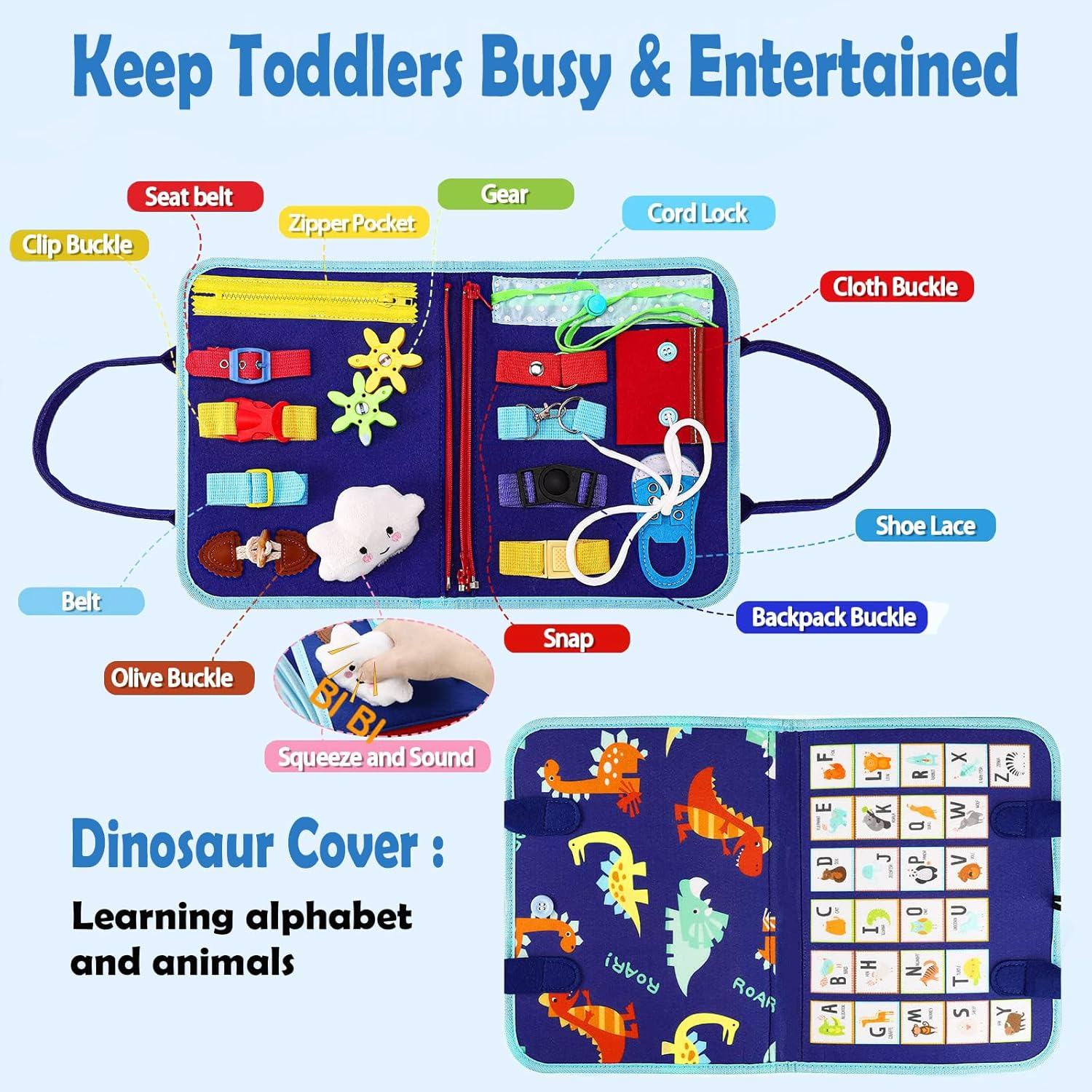 Busy Board Montessori Toys for Toddlers 2 to 5 Years Old, Sensory Board Educational Activities for Learning Fine Motor Skills, Gifts for Girls Boys Car Plane Travel Quiet Book