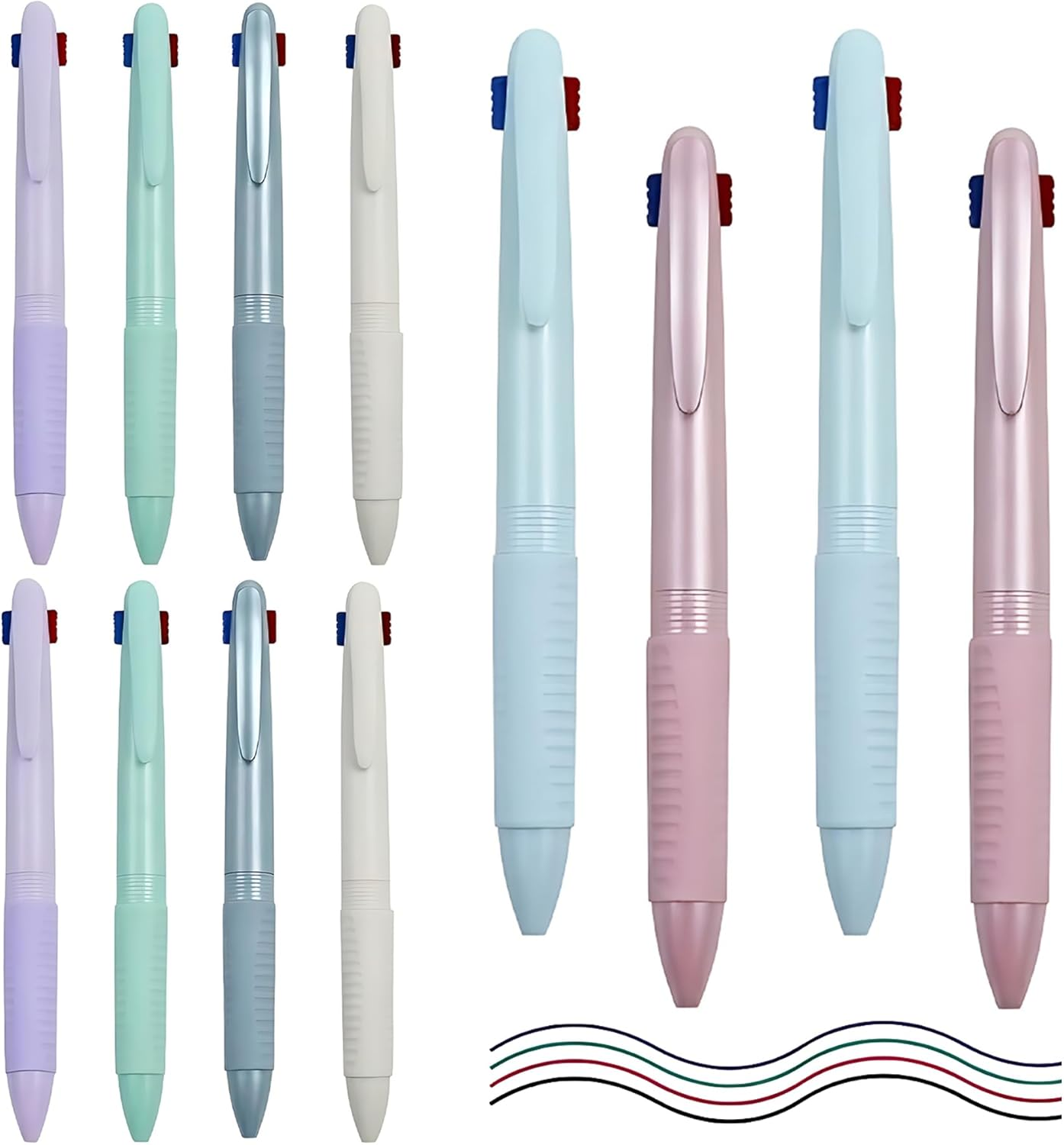 12 PCS Multicolor Ballpoint Pen Set, 4 Colour Retractable Ball Pens, 4 In-1 Pen Multi Colored, Colored Pens Medium Point for Nurse Planner Students Gifts, Pastel Gel Ink Pens Smooth Writing image number 6