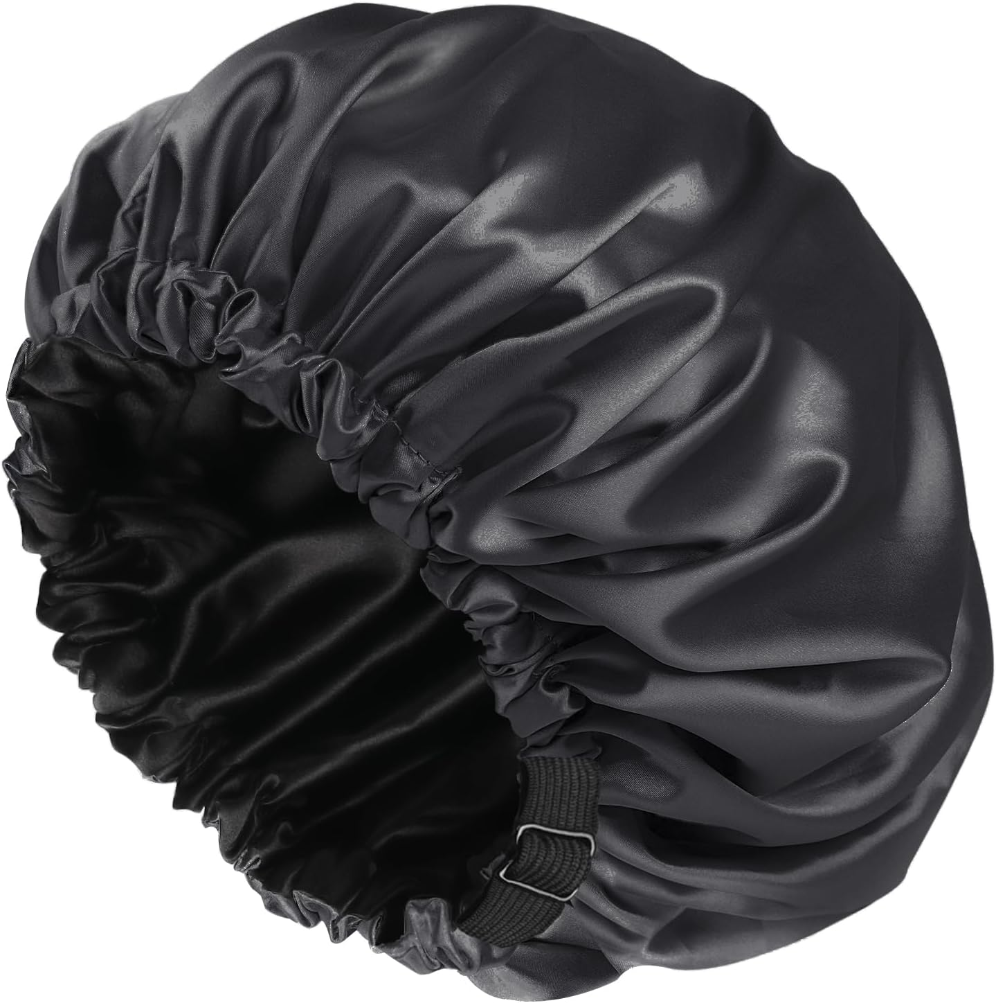 Amamba Shower Caps, Silk Lined Shower Cap for Women,Reusable,Adjustable Size, Washable & Waterproof,Large Satin Shower Cap-Black