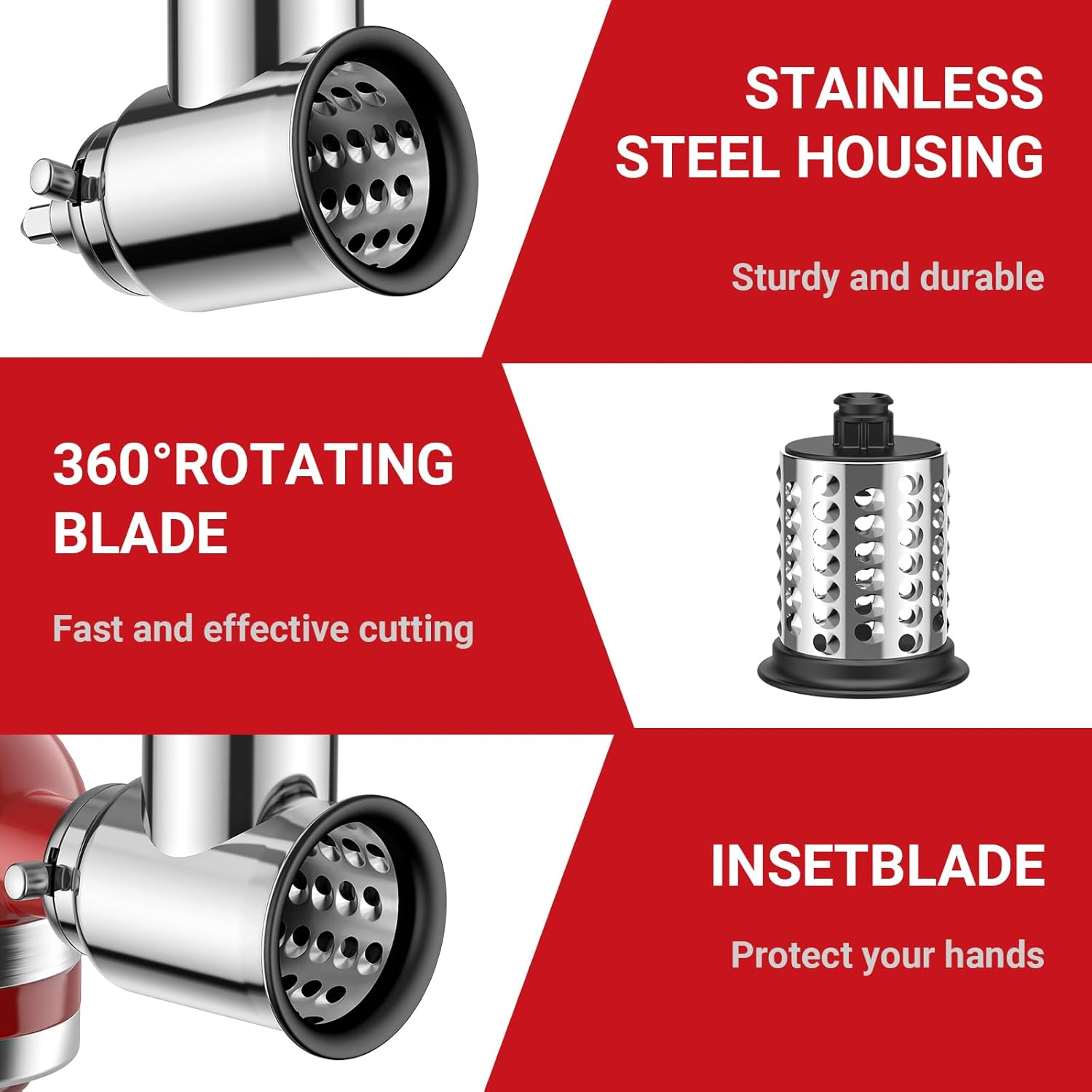 Stainless Steel Slicer Shredder Attachment for Kitchenaid Stand Mixer, Salad Machine with Vegetable Slicer, Salad Maker, Grinding Powder, Cheese Grater by Cofun image number 3