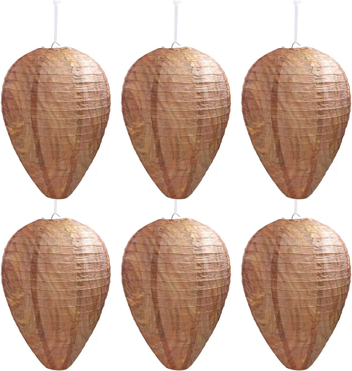 DECYOOL 6 Pack Paper Wasp Nest Decoy Hanging Wasp Nest Stay Away from Wasps Hornets Yellow Jackets(Brown Green)