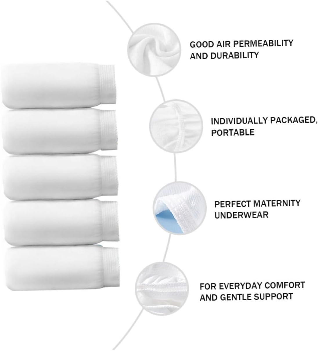 5Pcs Pure Cotton Underwear Midrise Maternity Pants Women Underwear Packs White image number 3