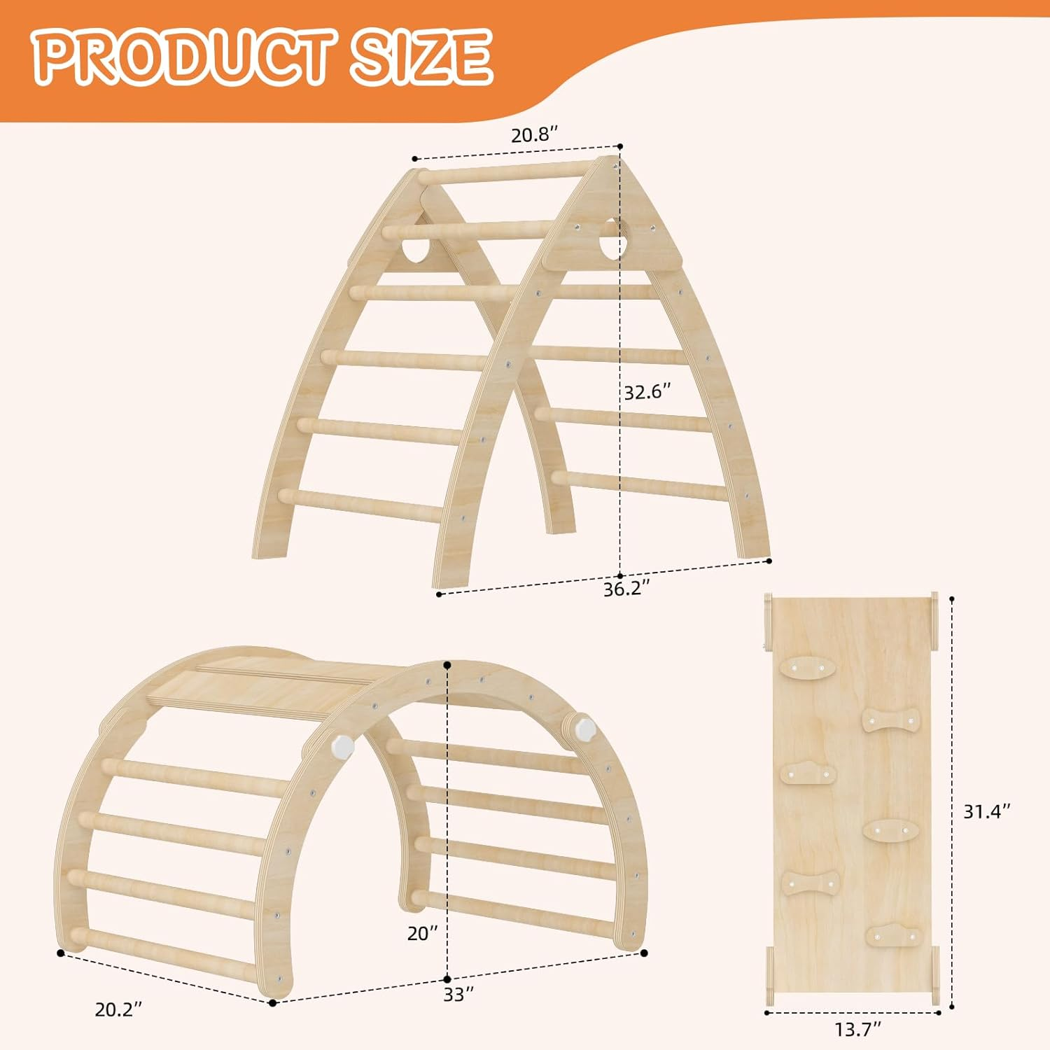 Pikler Triangle Set for Toddler Climbing Toy Indoor, Montessori Toddler Climbing Toys Set with Climbing Triangle, Ramp, Transformable Arch, Indoor Playground Climbing Toys Set for Toddlers image number 5