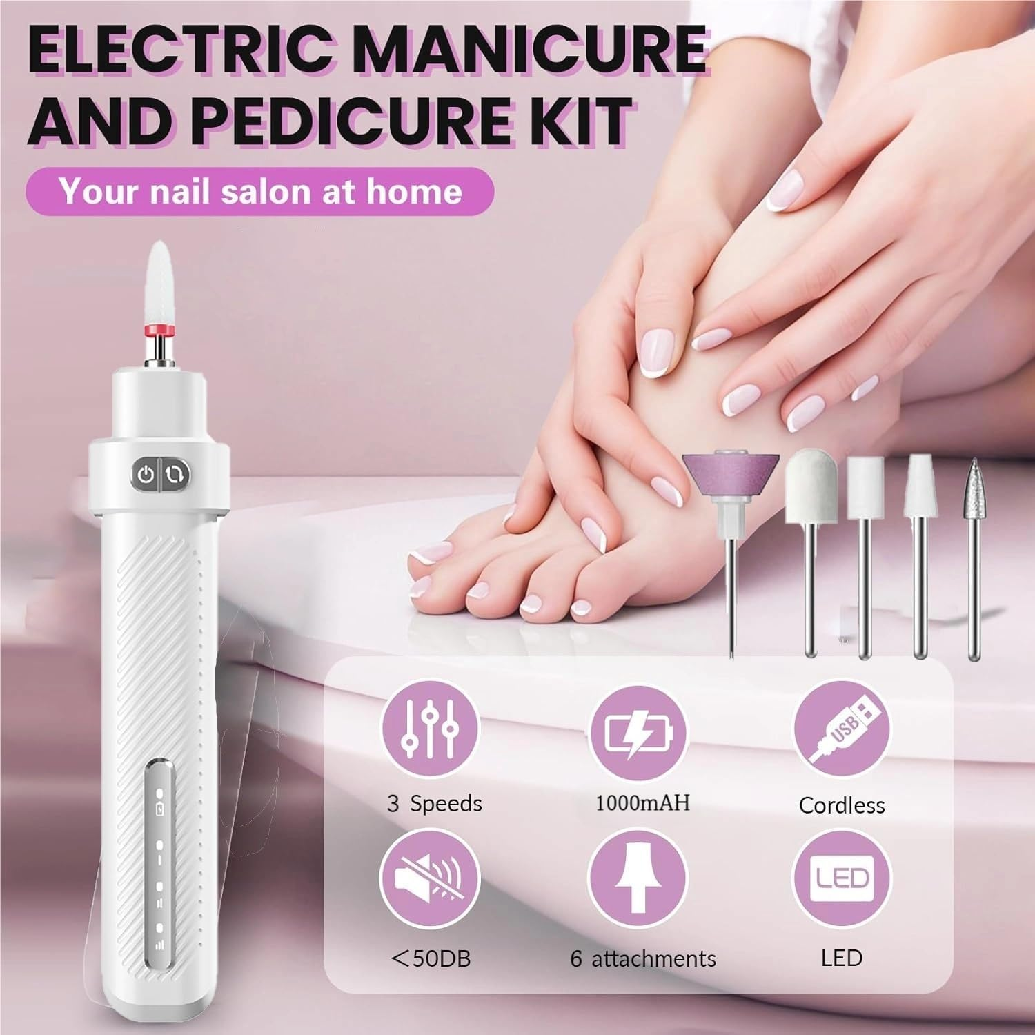 ECOMUSE Electric Nail File , Professional Kit, Nail Drill Machine with LCD Display, Manicure Pedicure Polishing Acrylic Gel Nail Grinder for Salon, Cordless Nail Drill for Home Use. image number 3