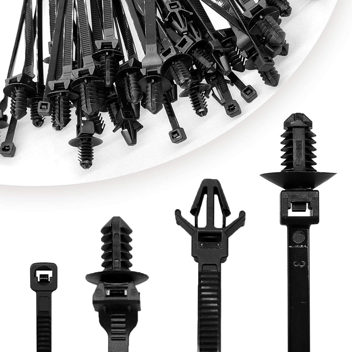 120Pcs Universal Nylon Push Mount Cable Zip Tie, Nylon Self Locking Cable Strap Compatible with Cars Boat Trailer Polaris UTV Side by Side Jeep Wrangler Engine Bay Wire Harness Restraint Ties image number 5