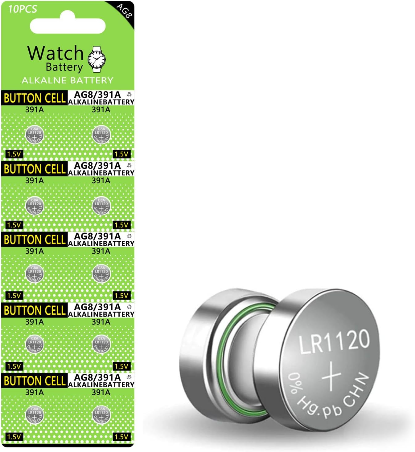 10PCS AG8 Alkaline 1.5V Button Cell Battery LR55 391 Coin Battery SR1120SW L1028 1811A image number 1