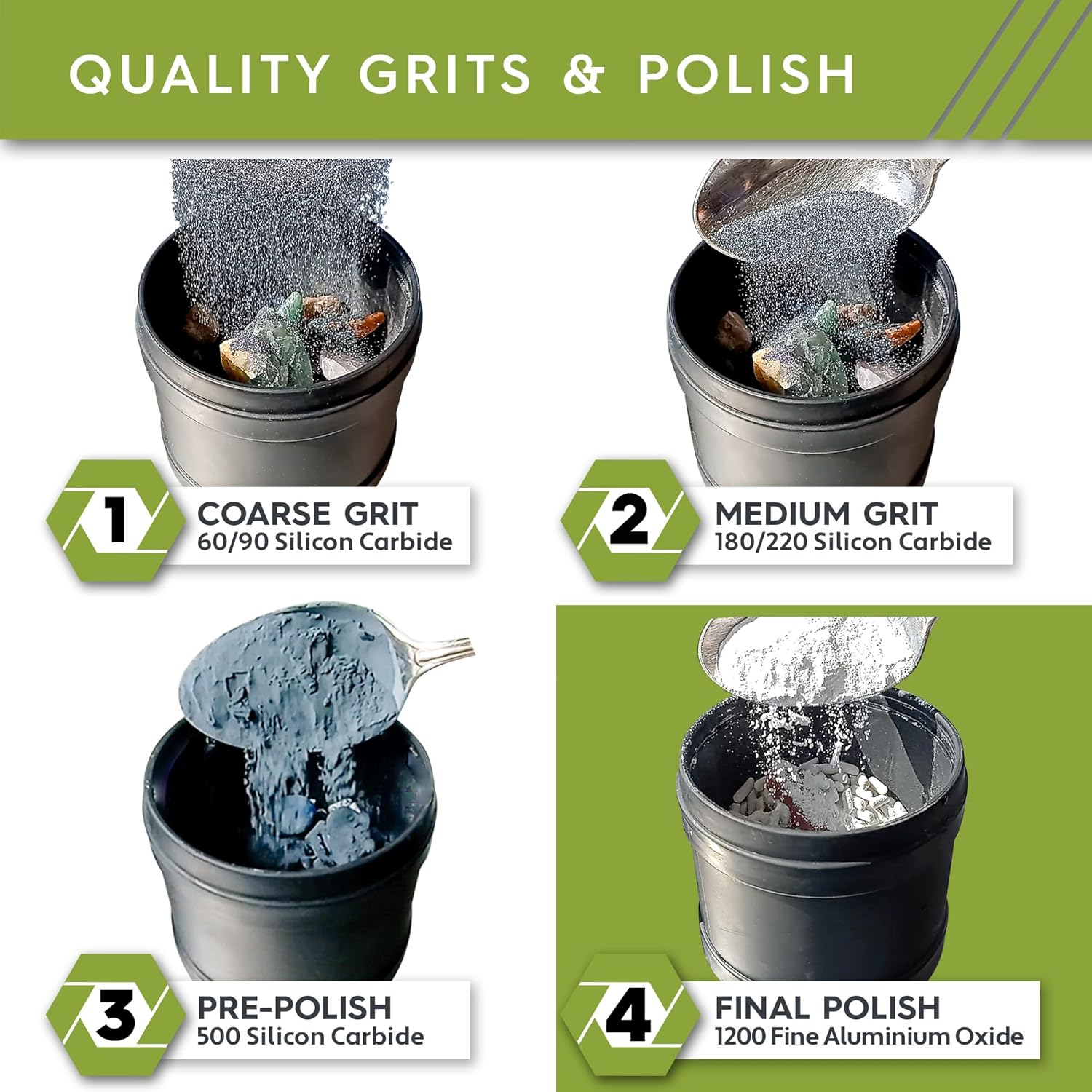 Polly Plastics Rock Tumbler Media Grit Refill, 1 Lb Final Polish 1200 Fine Aluminum Oxide, Stage 4 for Tumbling Stones (2 Pack) image number 4