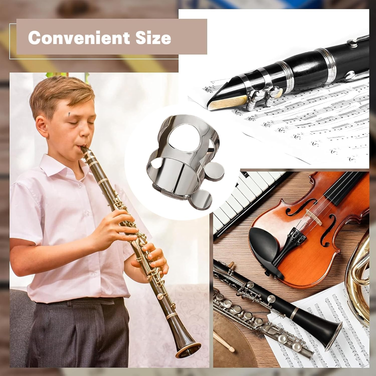 Clarinet Ligature,Clarinet Metal Clips,Silver Clarinet Mouthpiece Ligature,Pipe Headjoint Clips,With Adjustable Screw for Clarinet Mouthpiece Woodwind Instrument Fittings image number 3