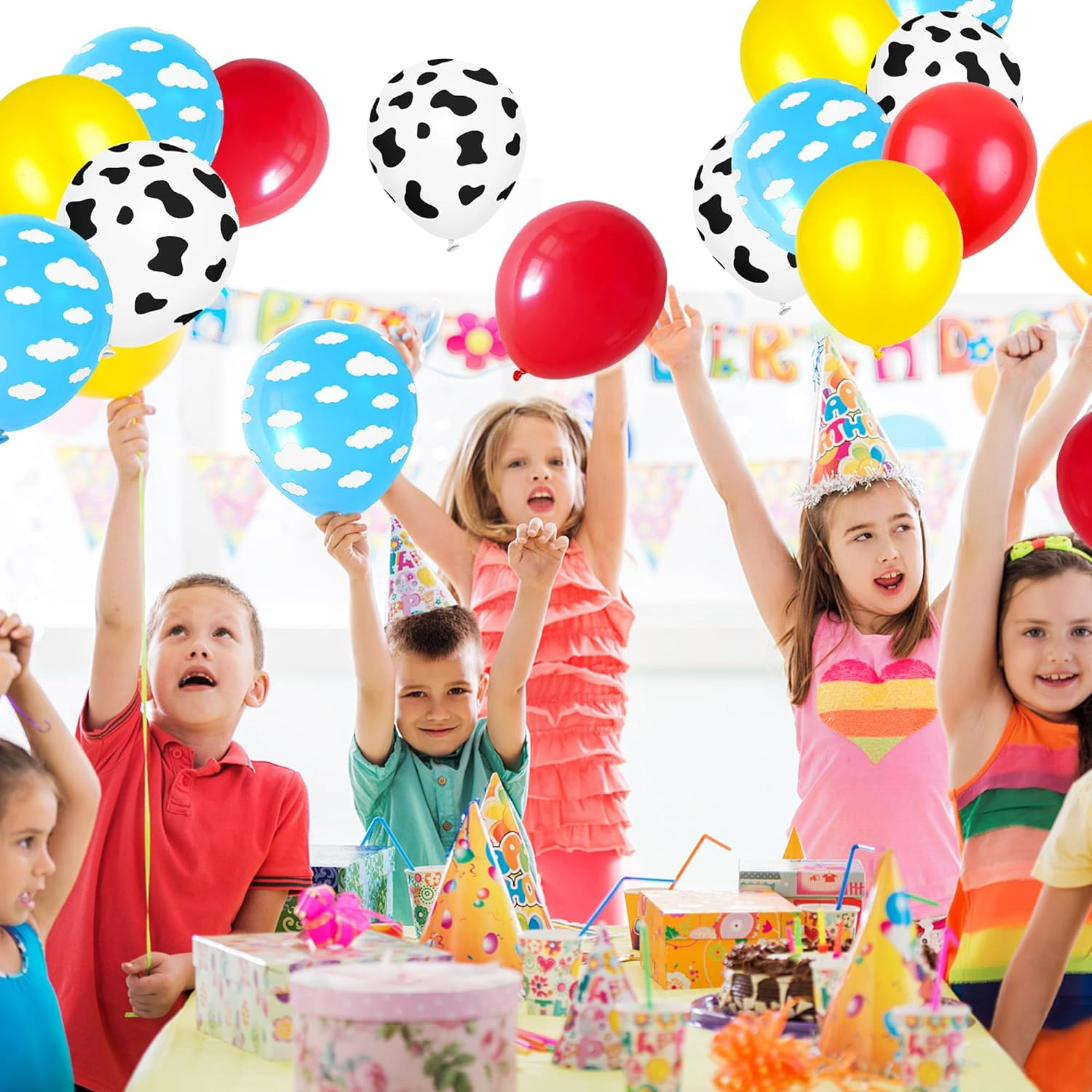 Cartoon Story Balloons Toy Inspired Story Birthday Party Supplies Party Decorations Cow Print Sky Blue Cloud Balloons Arch Garland Kit for Kids Boys Girls Story Themed Party Decor Favor image number 6