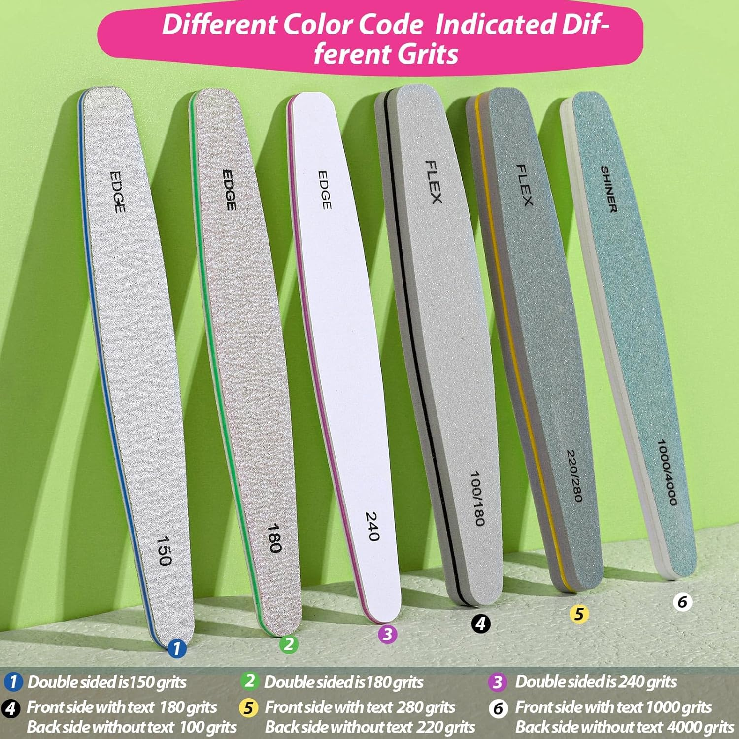 Teenitor Nail Buffer Blocks, 12Pcs Nail Files for Acrylic and Gel Nails, Emery Boards for Nails 100/180 Grit Nail File Set for Natural Nails image number 4