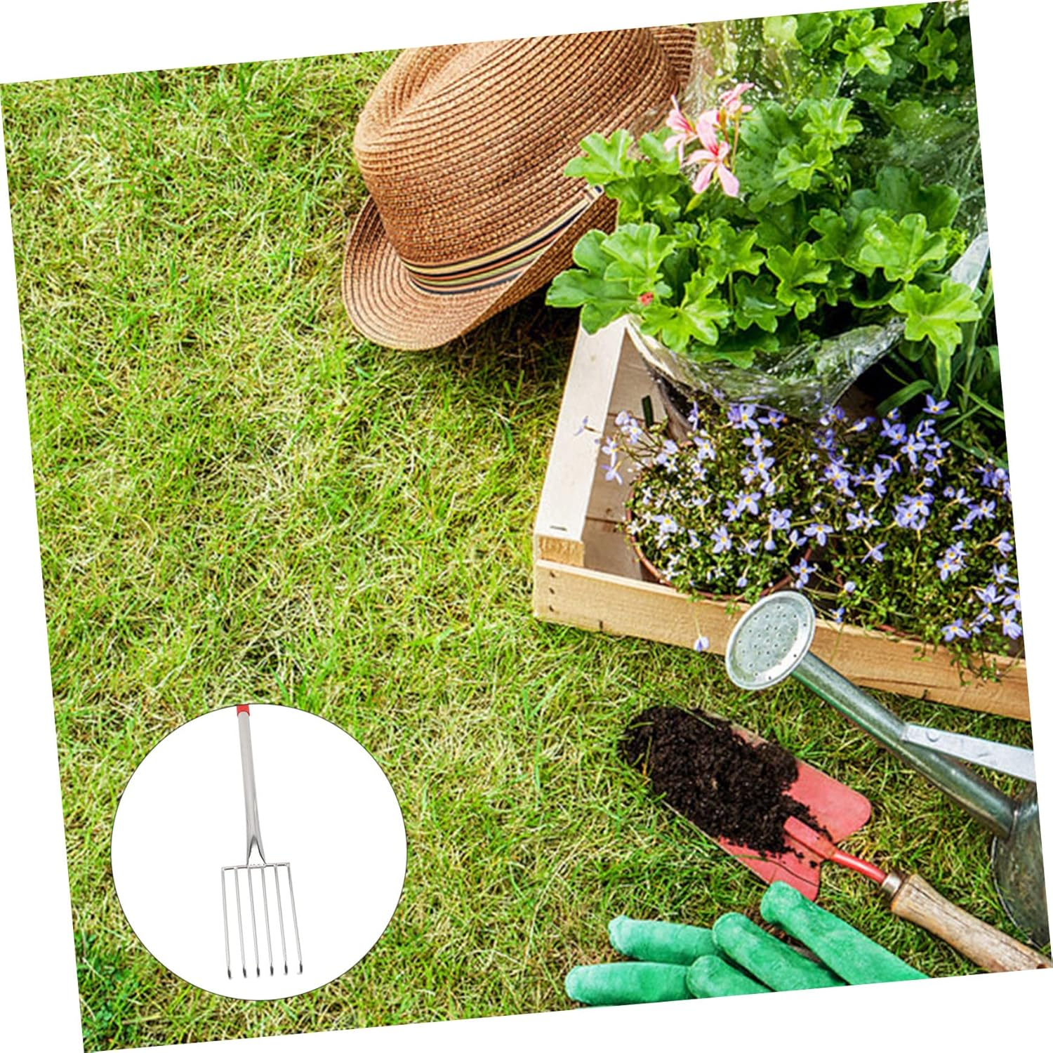 BESPORTBLE Stainless Steel Garden Rake Comfortable Handle Rake for Digging and Loosening Soil for Lawns Yards and Beach Use image number 6