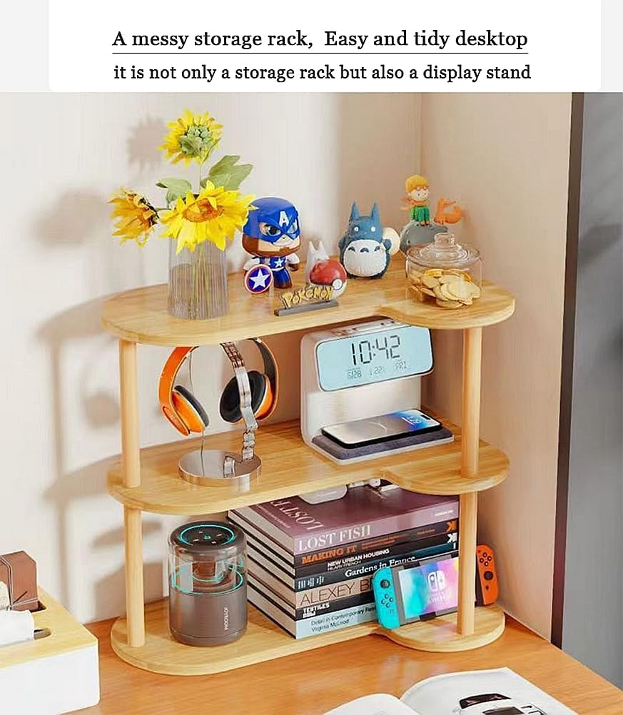 Dreamhousey New Vertical Corner Shelf, Simple Desktop Small Bookshelf 3-Tier Clutter and Ornaments Storage Shelf File Organizer Shelf Bookcase (Oak, 3-Tier) image number 4