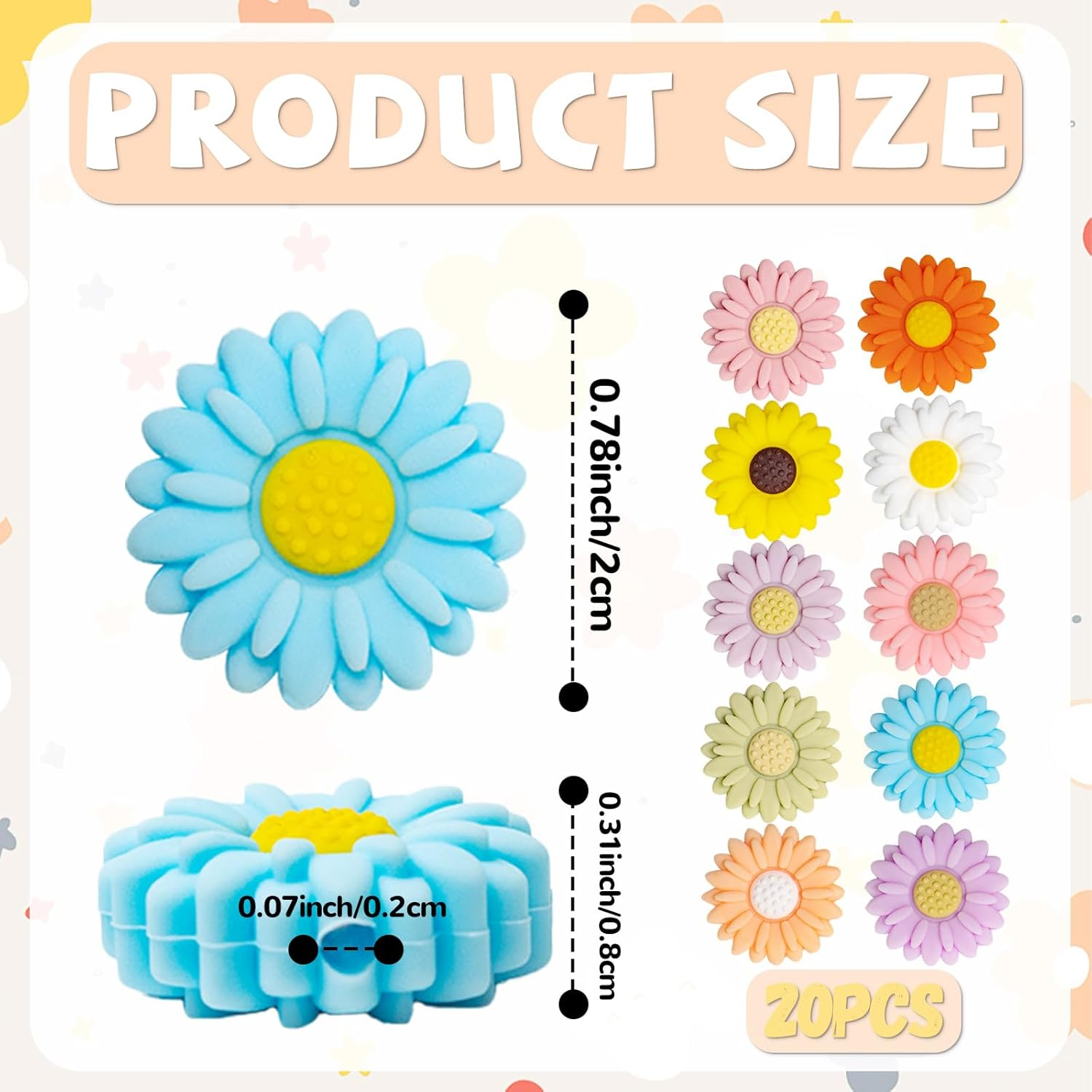 Binxus 20 Pcs Flower Silicone Beads Pen Charms for Beadable Pens 20Mm Beads for Pen Flower Beads for Jewelry Making Sunflower Beads for DIY Jewelry Keychain Making Crafts Pen Beads Accessories