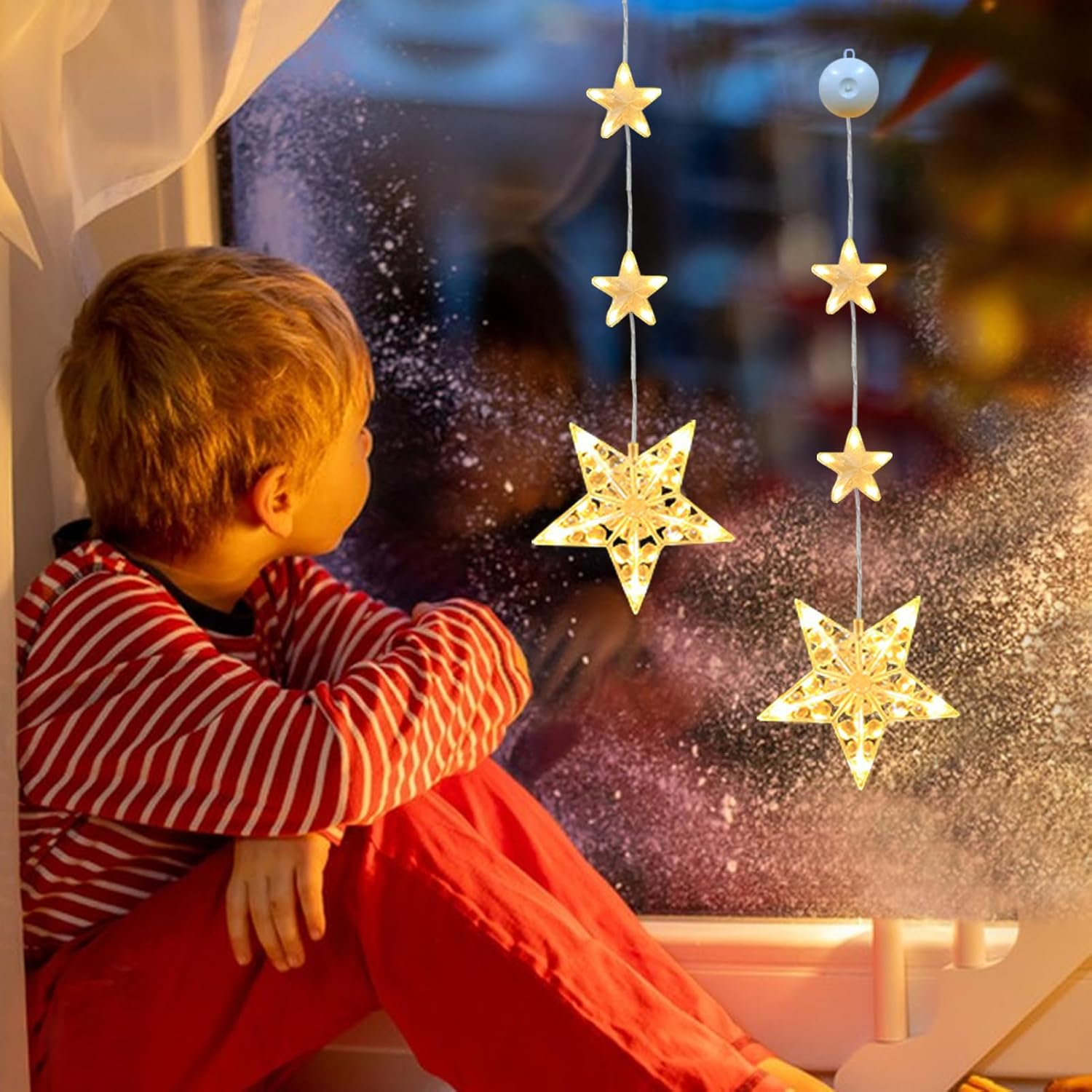 LED Star Christmas Lights, Pack of 3 LED Christmas Decoration Indoor with Timer, 4 Modes, Christmas Decoration Window Illuminated with Suction Cups, Christmas Star Window Fairy Lights for Christmas image number 5