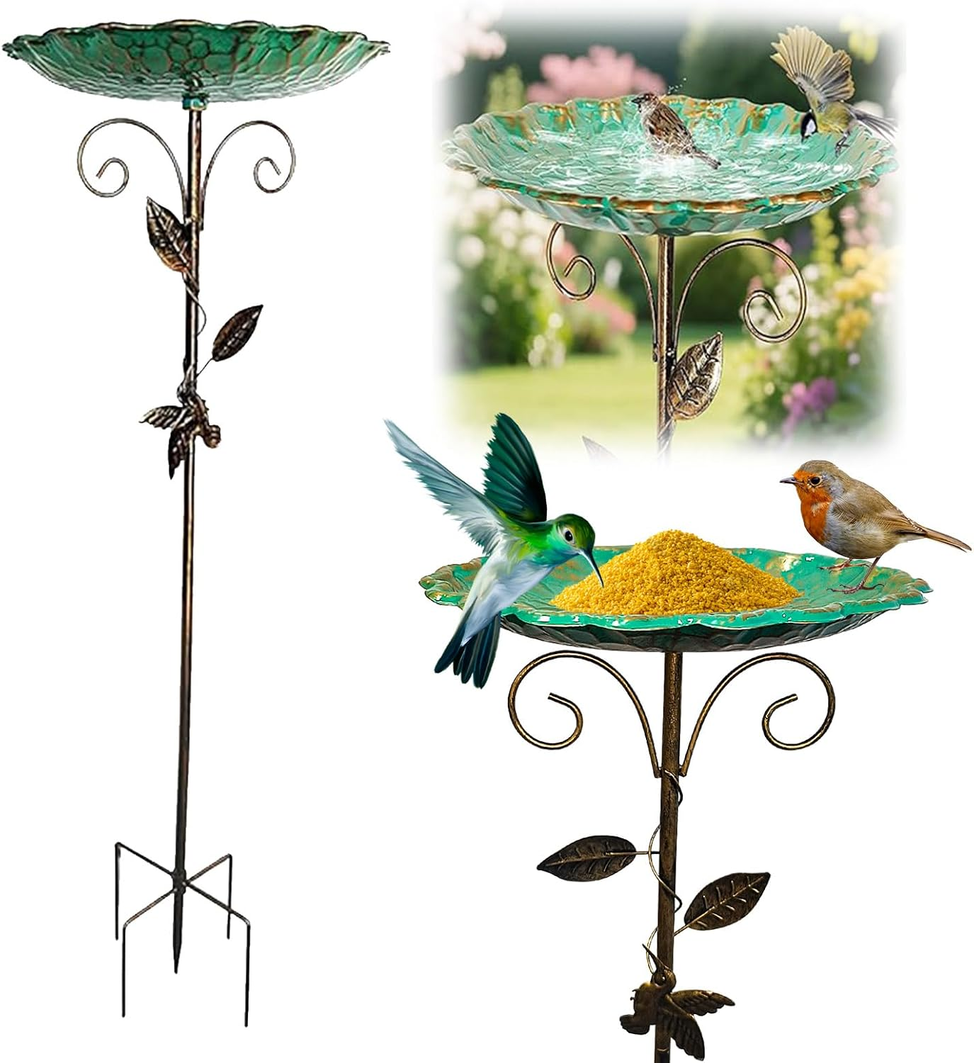 Metal Bird Bath for Garden, Bird Bath, Standing Garden Decoration, Water Bowl for Wild Birds, Water Bath for Birds, Garden Decoration Outdoor, Bird Bath, Winterproof, Frost-Proof (B) image number 2