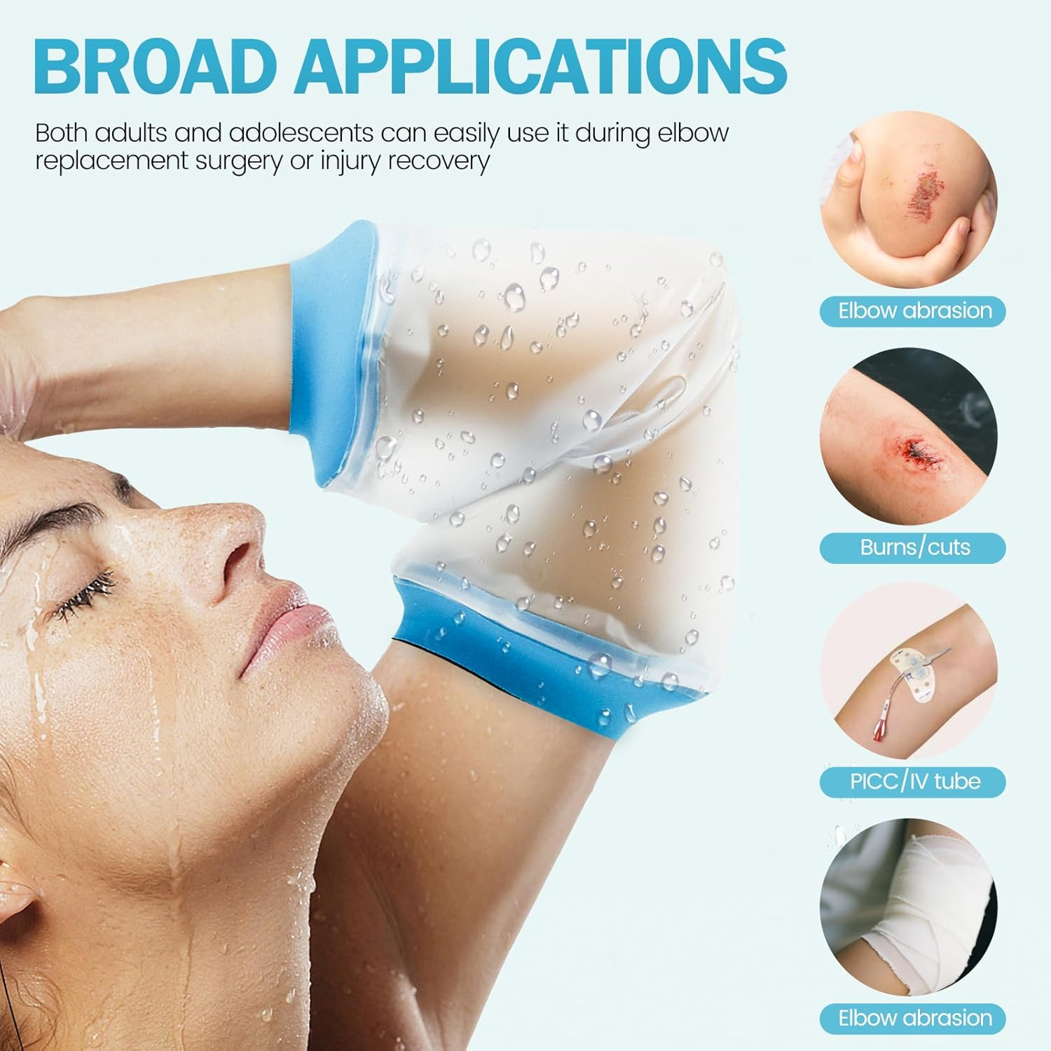 PICC Line Shower Cover for Upper Arm, Waterproof Reusable IV and PICC Line Sleeve Protector for Broken Wound Elbow Bath Shower image number 4