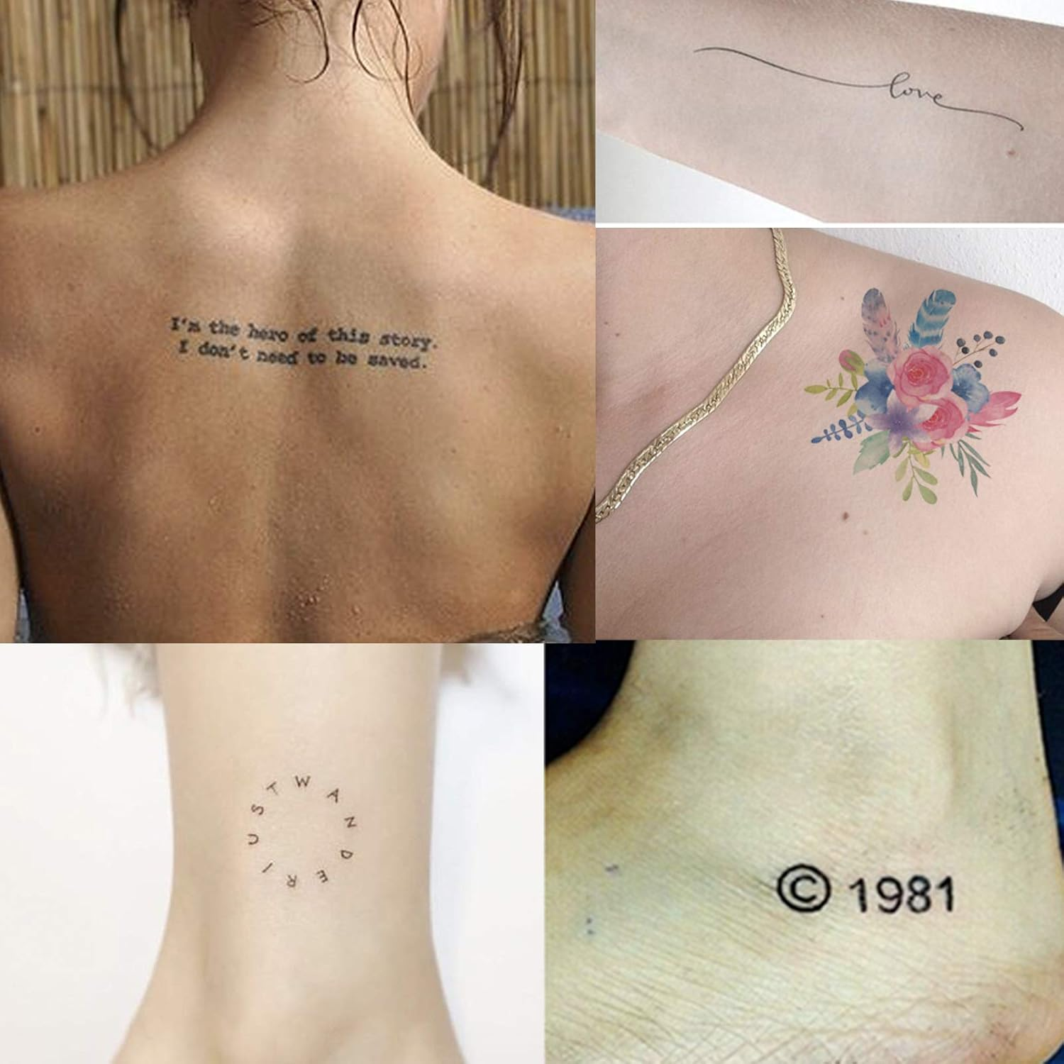 Everjoy Bohemian-Inspired Realistic Temporary Tattoos for Women and Men - Waterproof, Long-Lasting, and Meaningful Tattoo Designs Including Butterfly, Moon, Sun, Love, Letters and Words image number 2