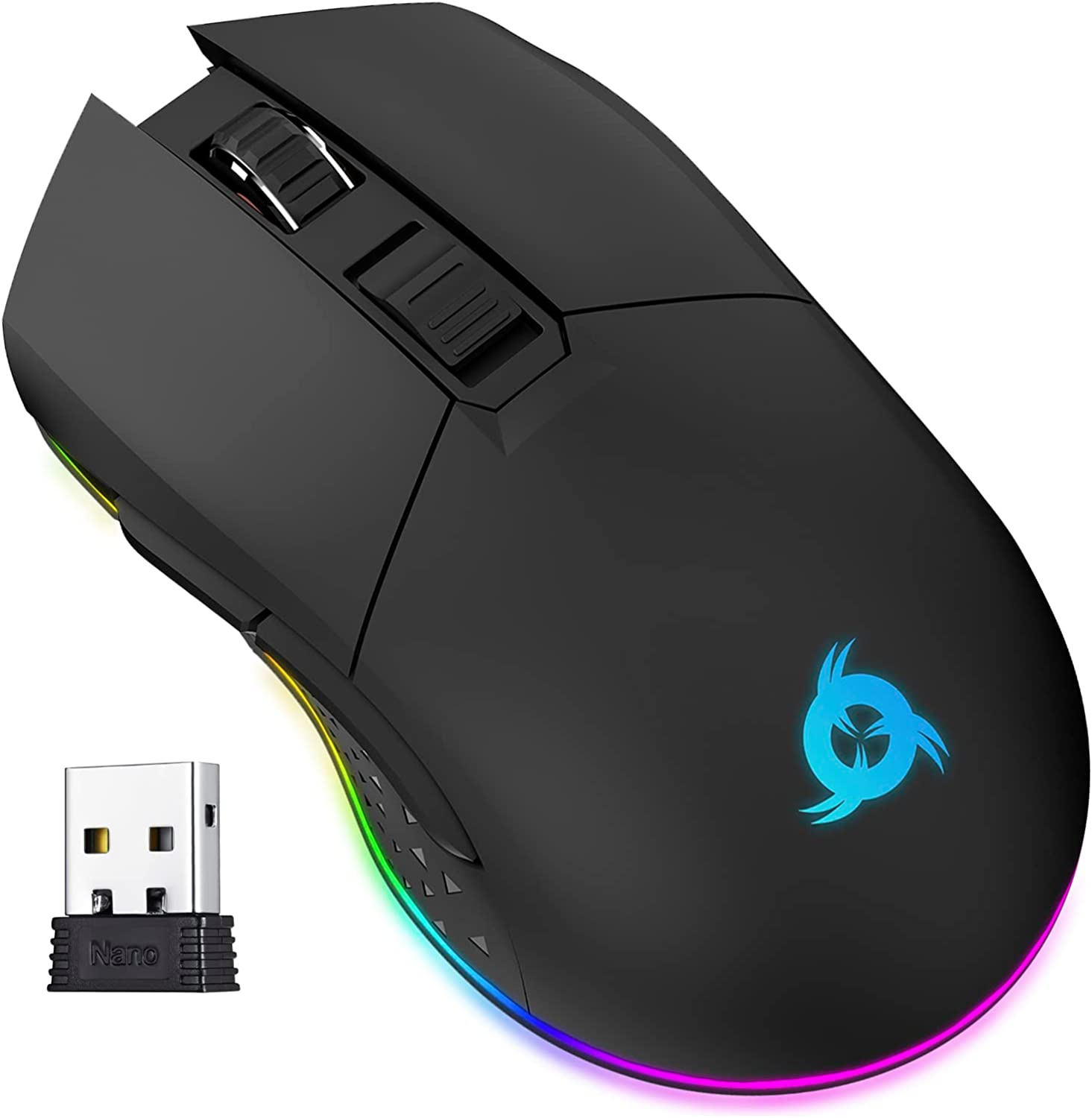 KLIM Blaze Rechargeable Wireless Gaming Mouse RGB New - High-Precision Sensor and Long-Lasting Battery - 7 Customizable Buttons - up to 6000 DPI - Wired & Wireless Mouse for PC Mac & PS4 PS5 image number 1